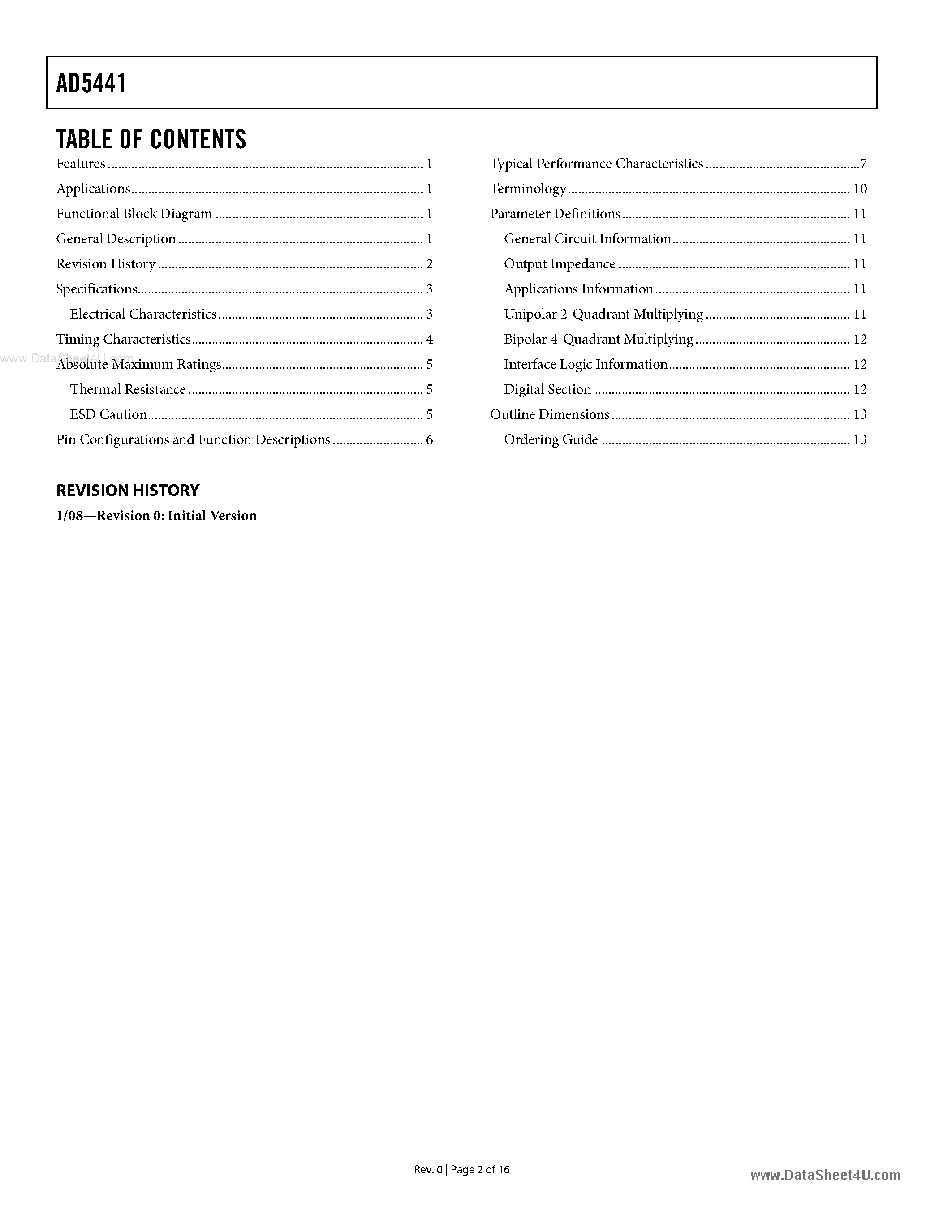 Datasheet AD5441 - 12-Bit Serial Input Multiplying DAC page 2