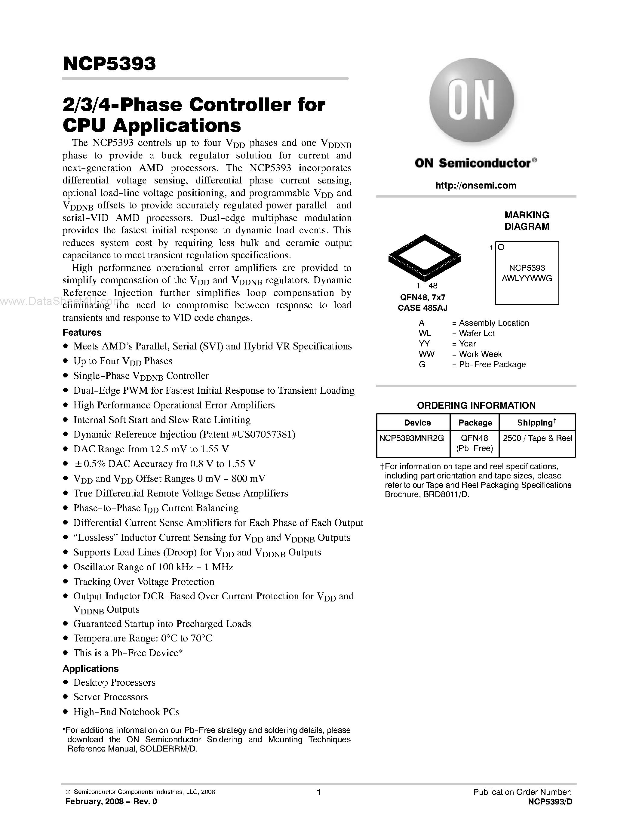 Даташит NCP5393 - 2/3/4-Phase Controller страница 1