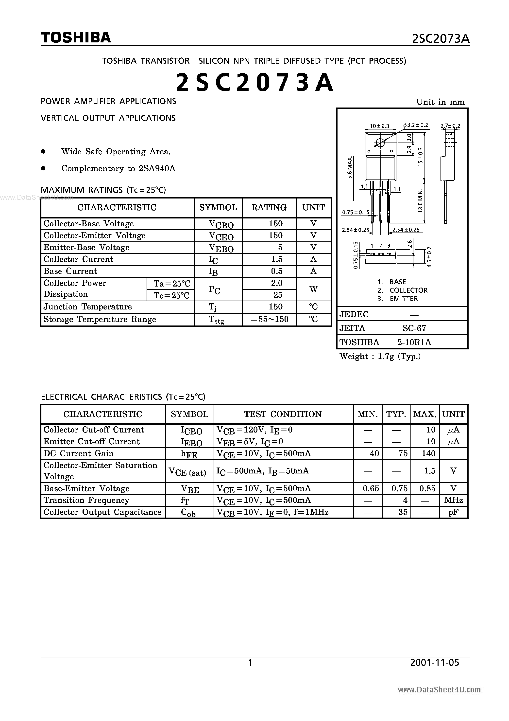 Datasheet C2073A - Search -----> 2SC2073A page 1