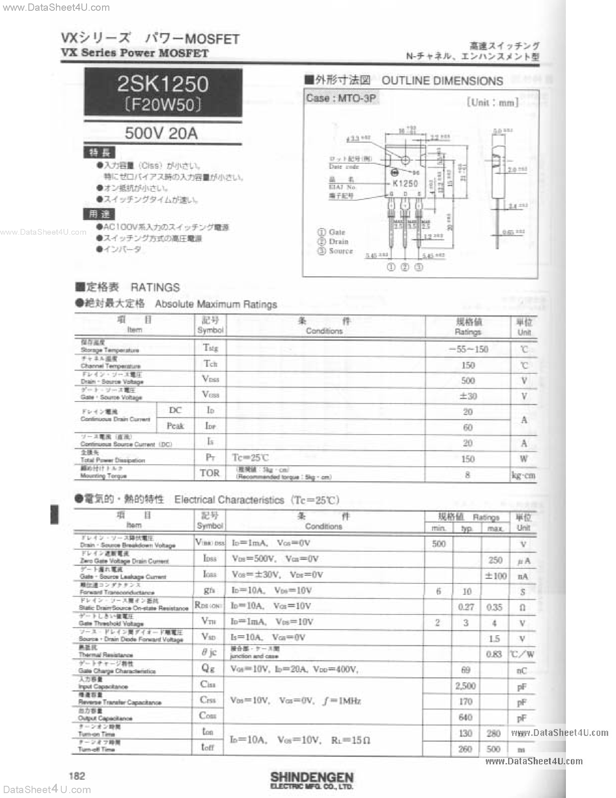 Datasheet K1250 - Search -----> 2SK1250 page 1