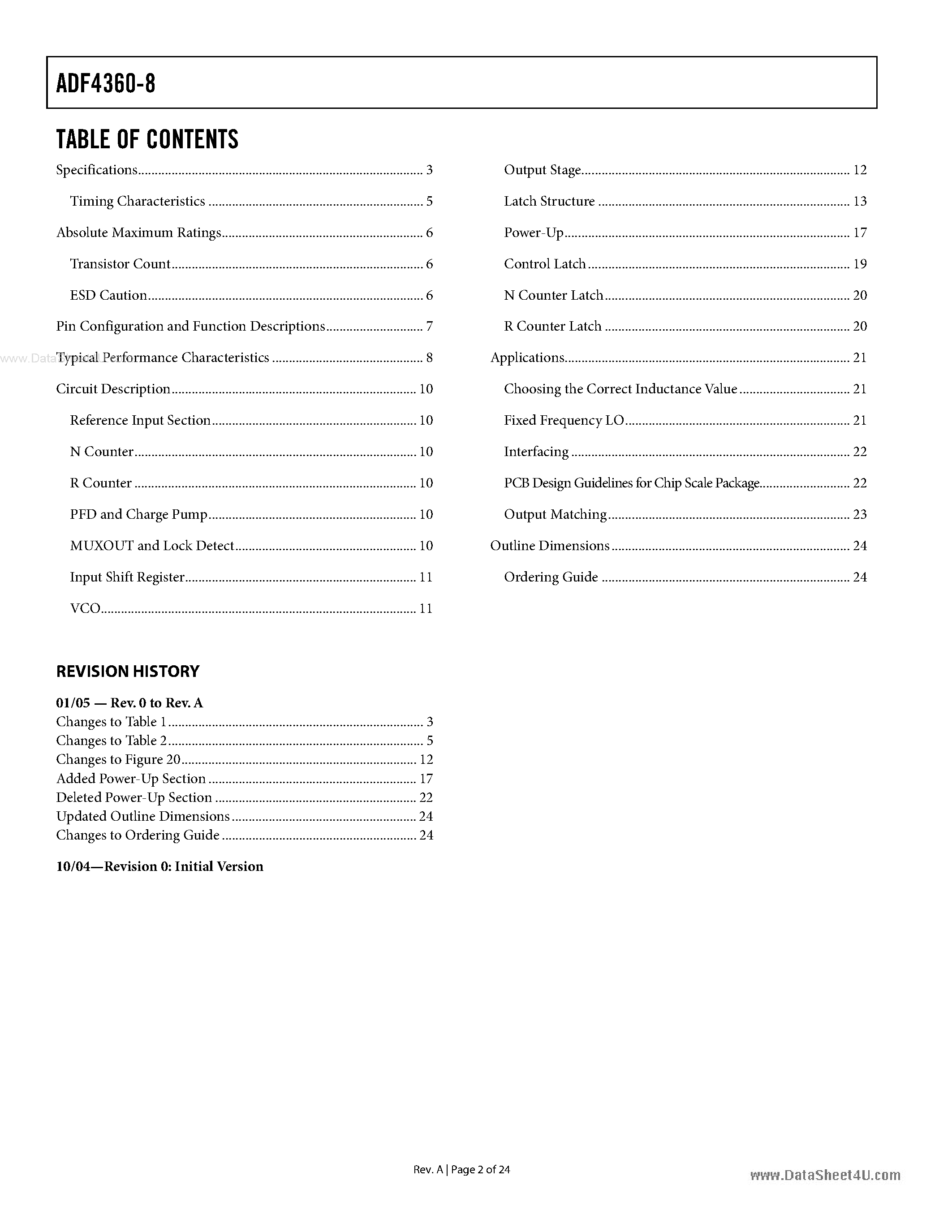 Datasheet AD4360-8 - Integrated Synthesizer and VCO page 2