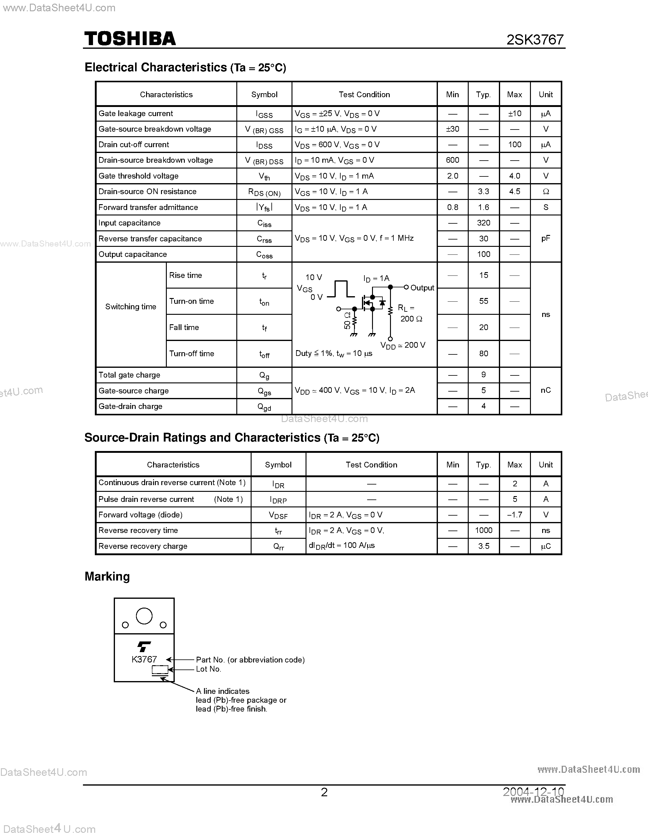 Datasheet K3767 - Search -----> 2SK3767 page 2