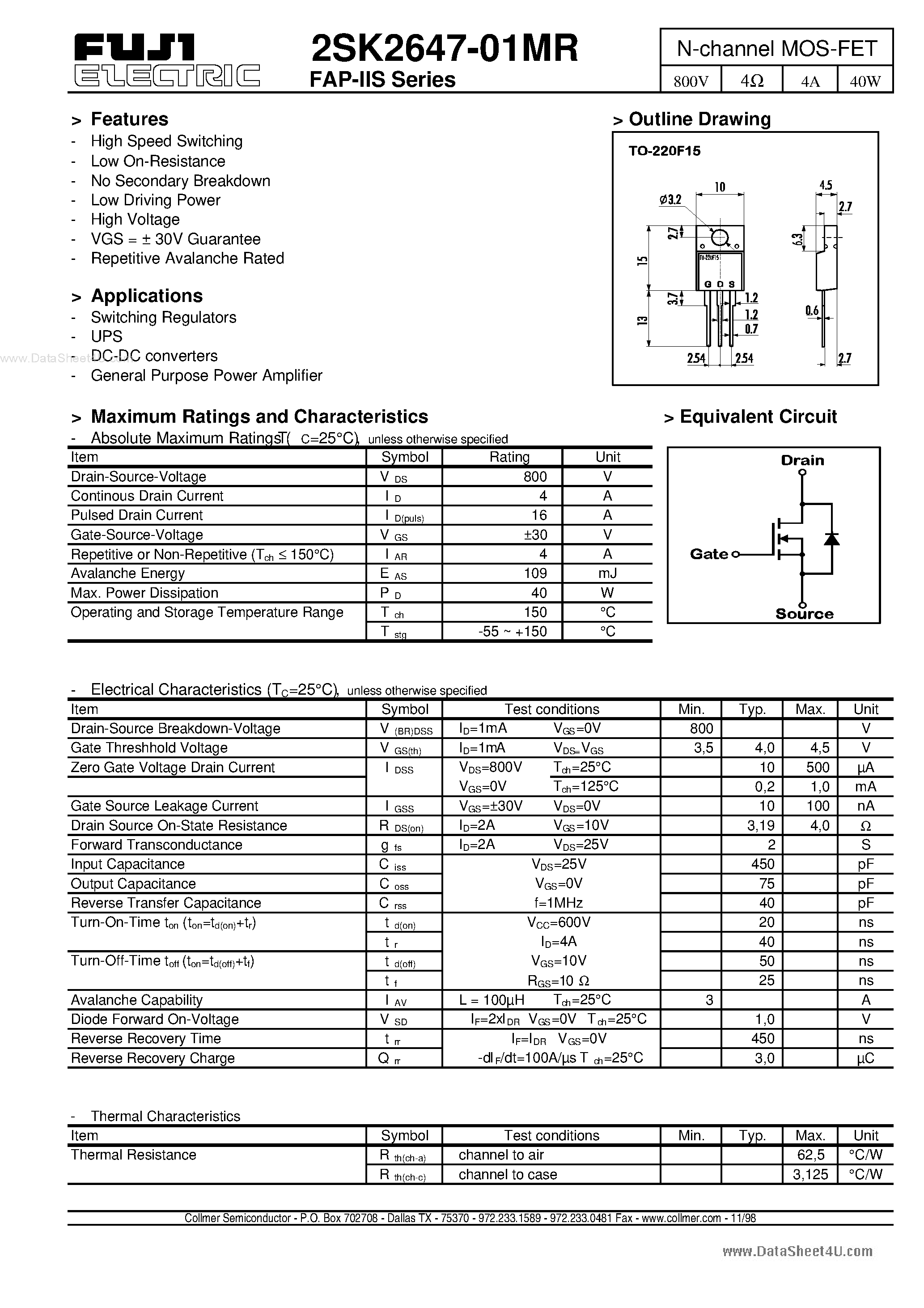 Datasheet K2647 - Search -----> 2SK2647 page 1