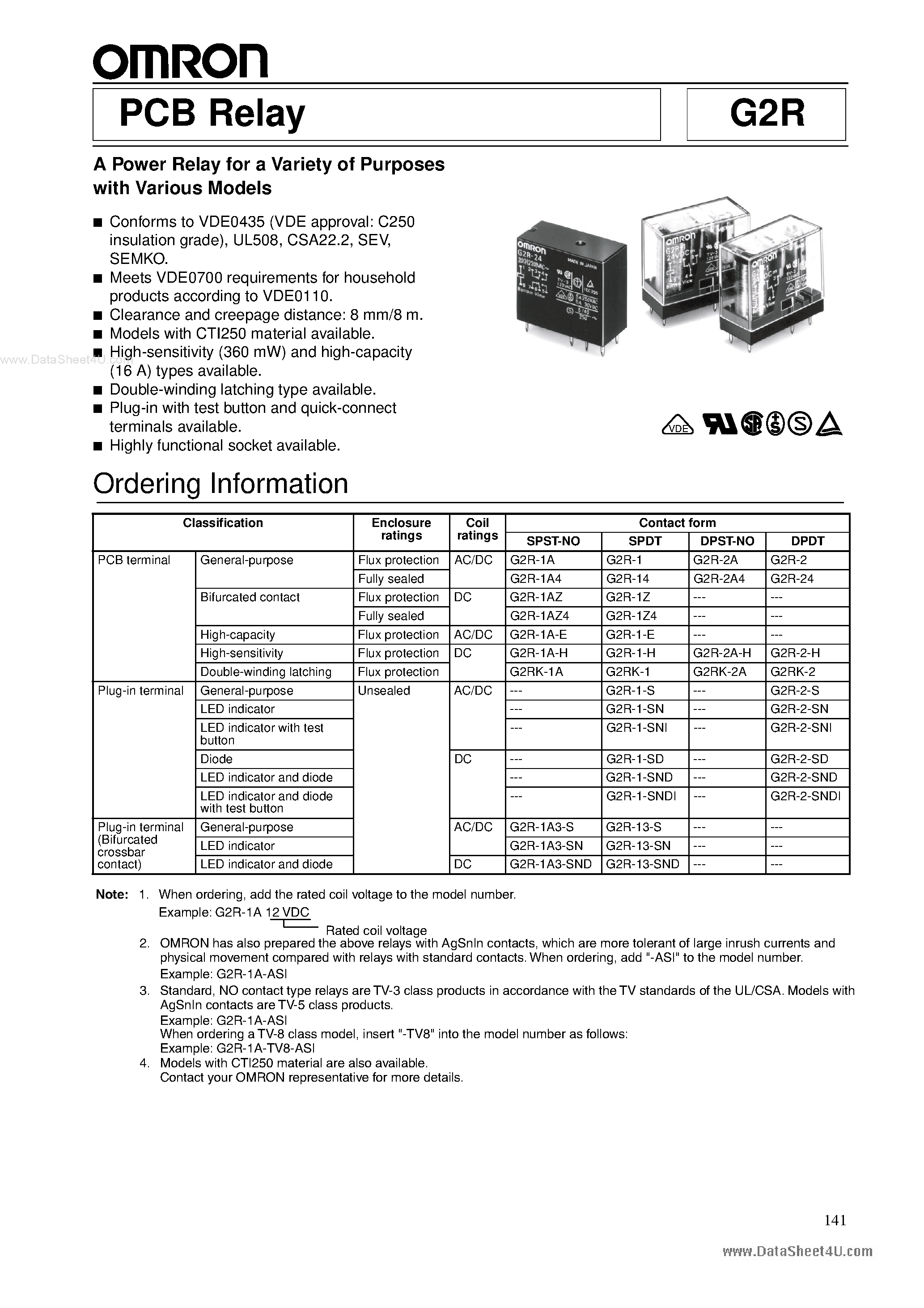 Даташит G2R - PCB Relay A Power Relay страница 1