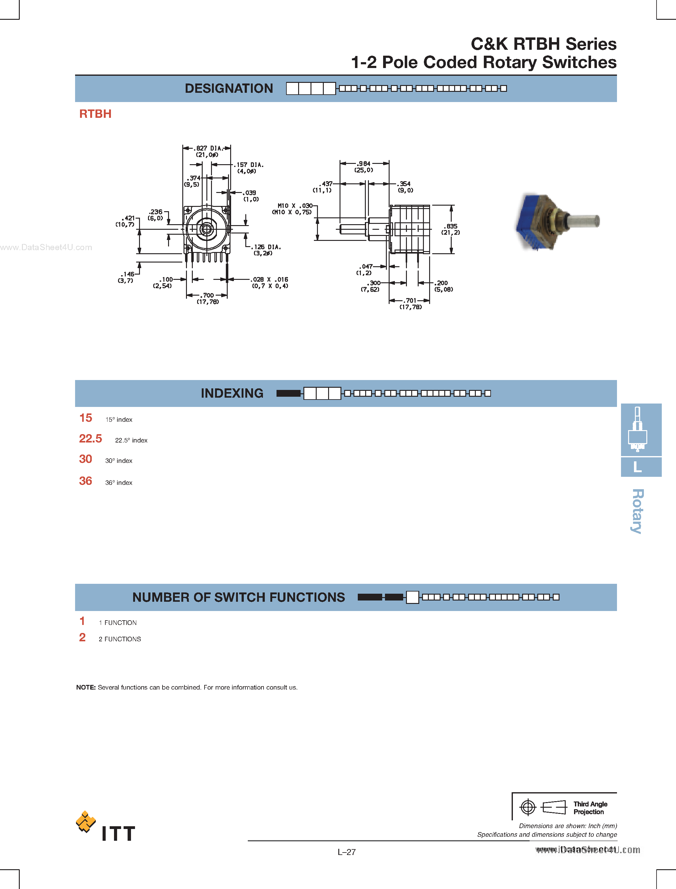 Даташит RTBH - 1-2 Pole Coded Rotary Switches страница 2