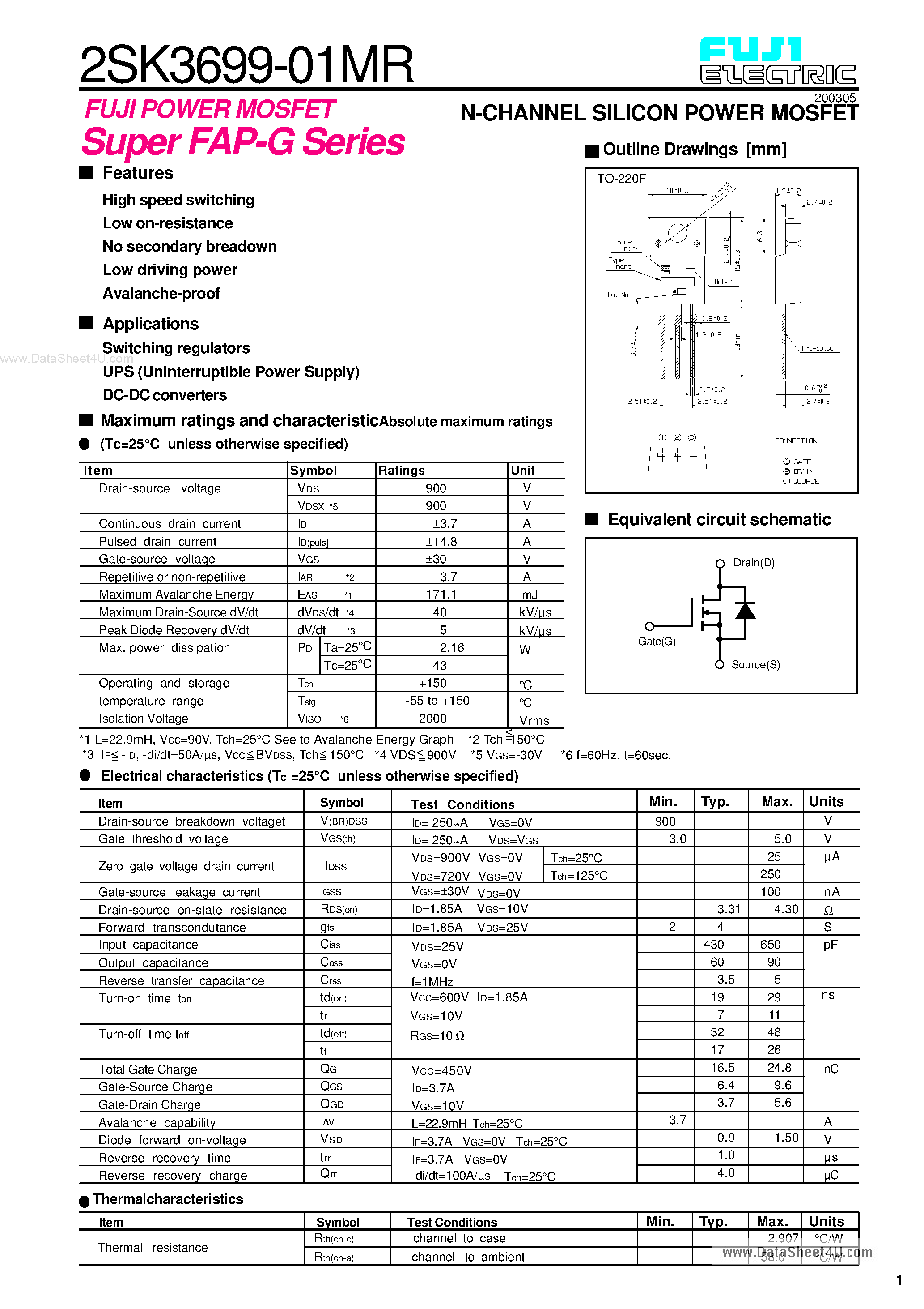 Datasheet K3699 - Search -----> 2SK3699 page 1