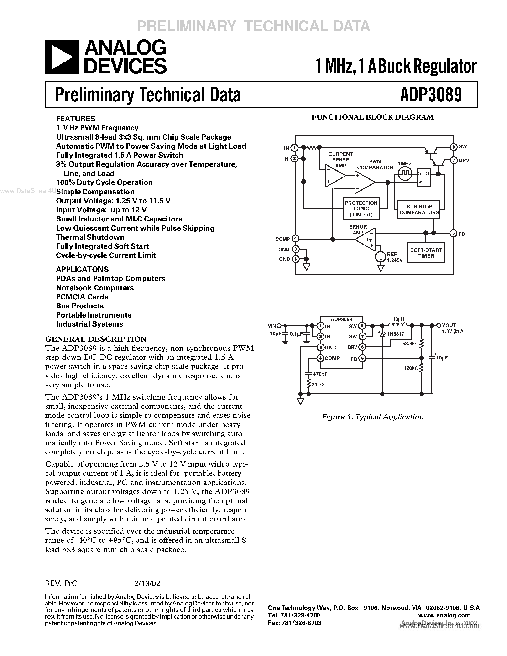 Даташит ADP3089 - 1A Buck Regulator страница 1