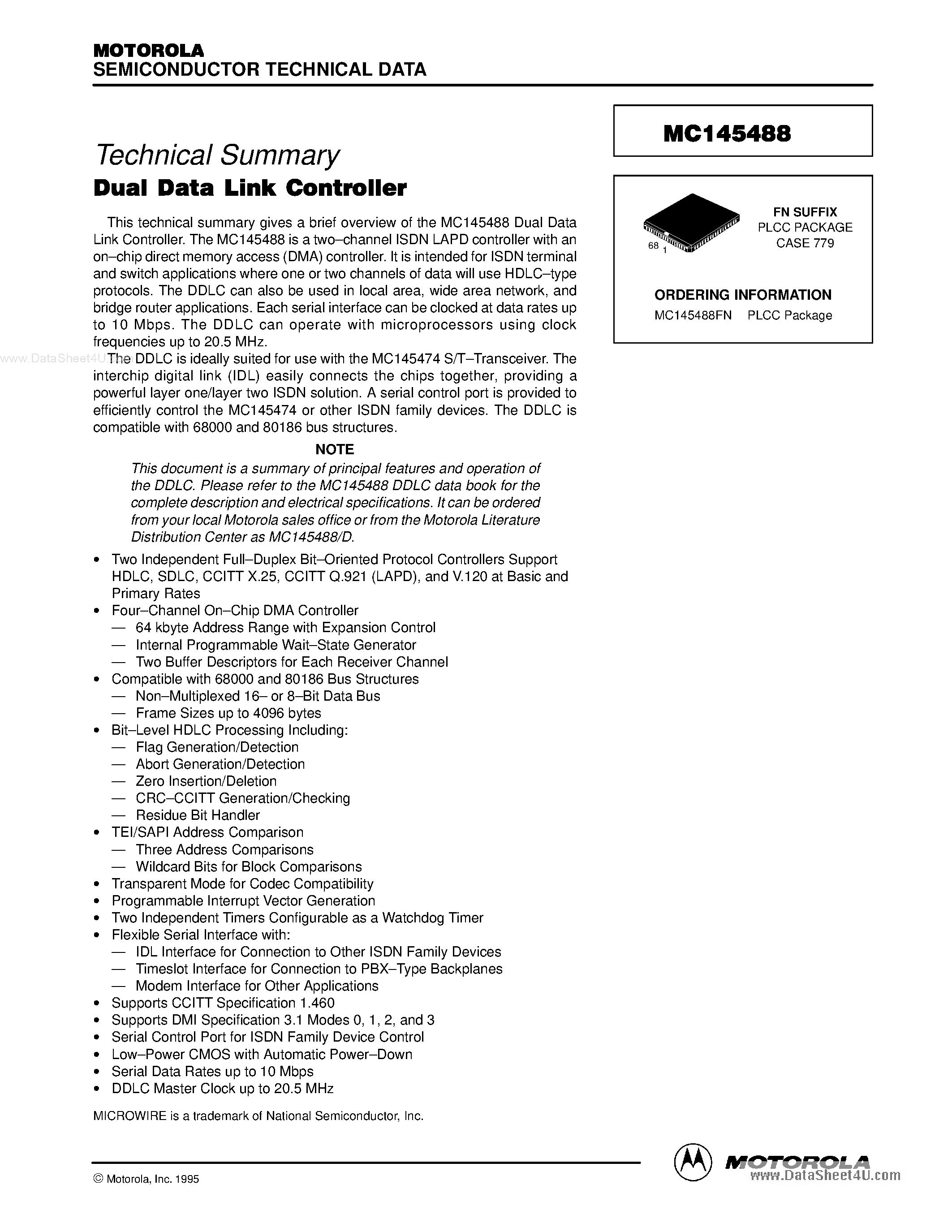 Даташит MC145488 - Dual Data Link Controller страница 1