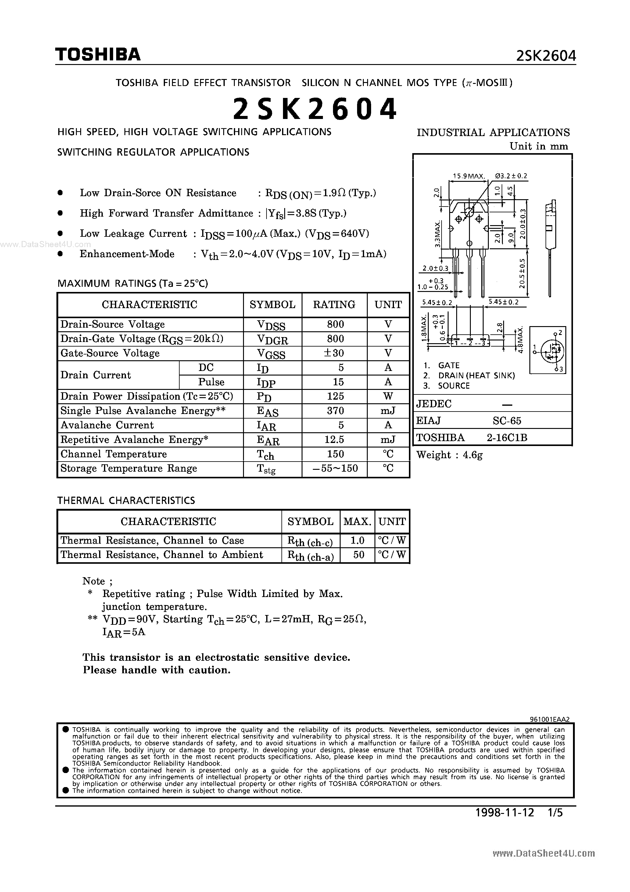 Datasheet K2604 - Search -----> 2SK2604 page 1