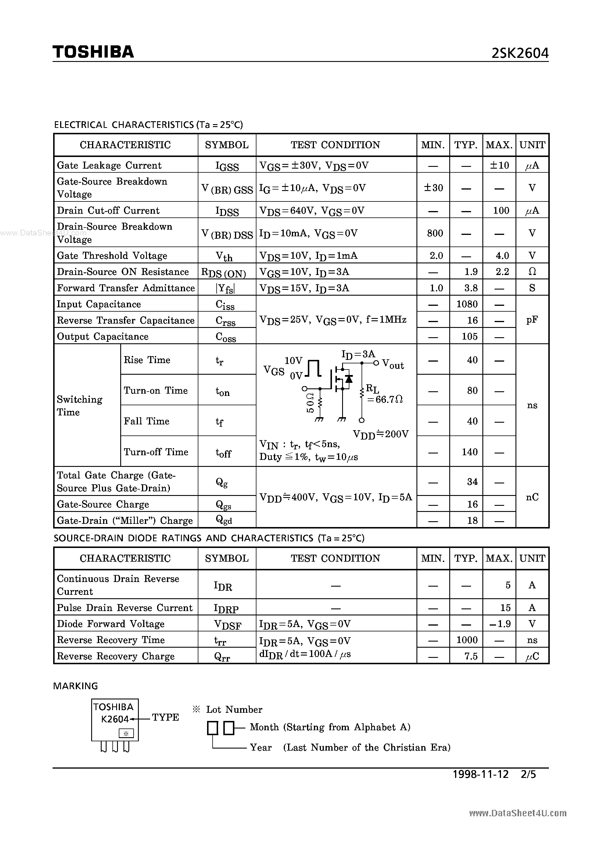 Datasheet K2604 - Search -----> 2SK2604 page 2