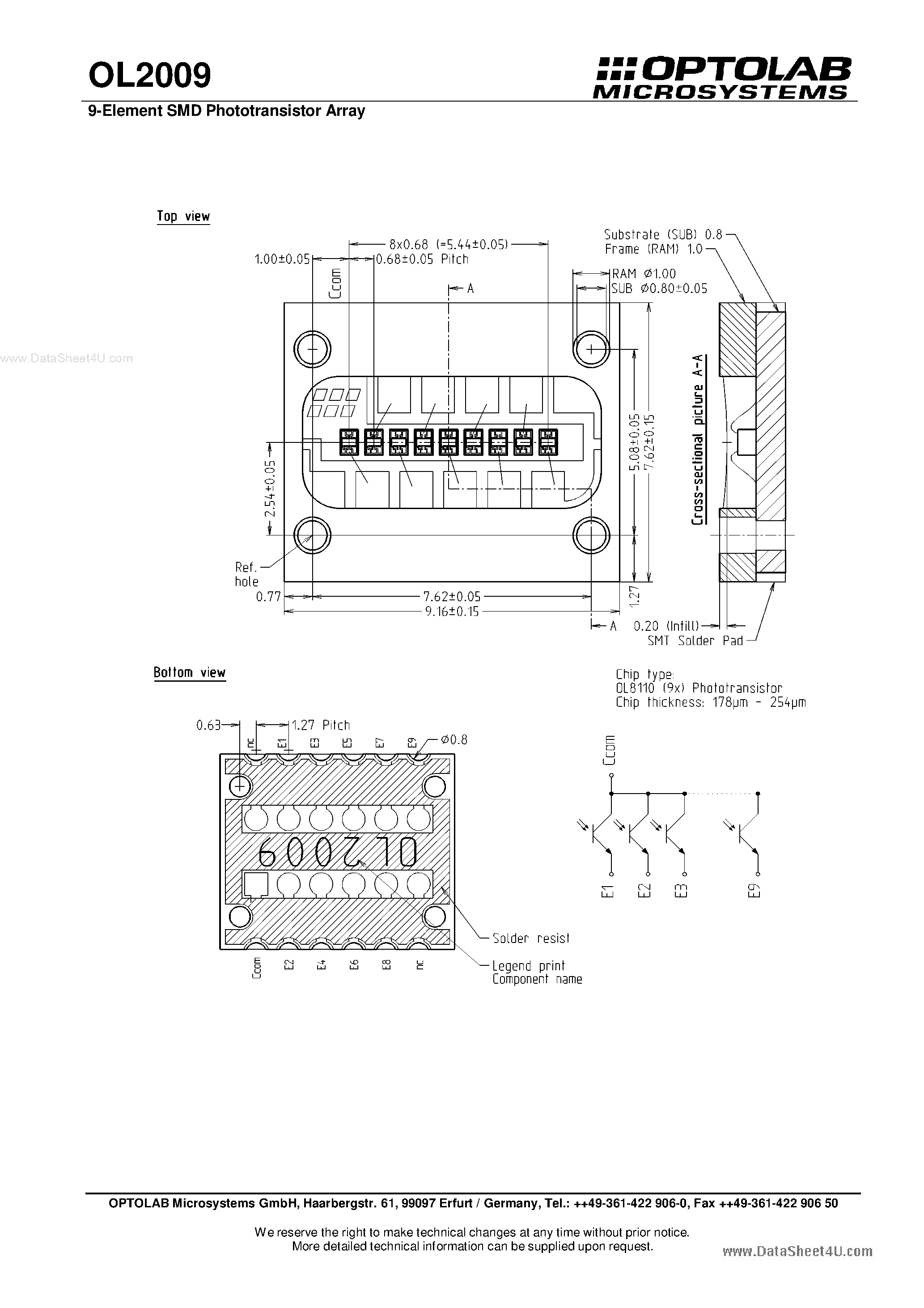 Datasheet OL2009 - 9 Element SMD Phototransistor Array page 2