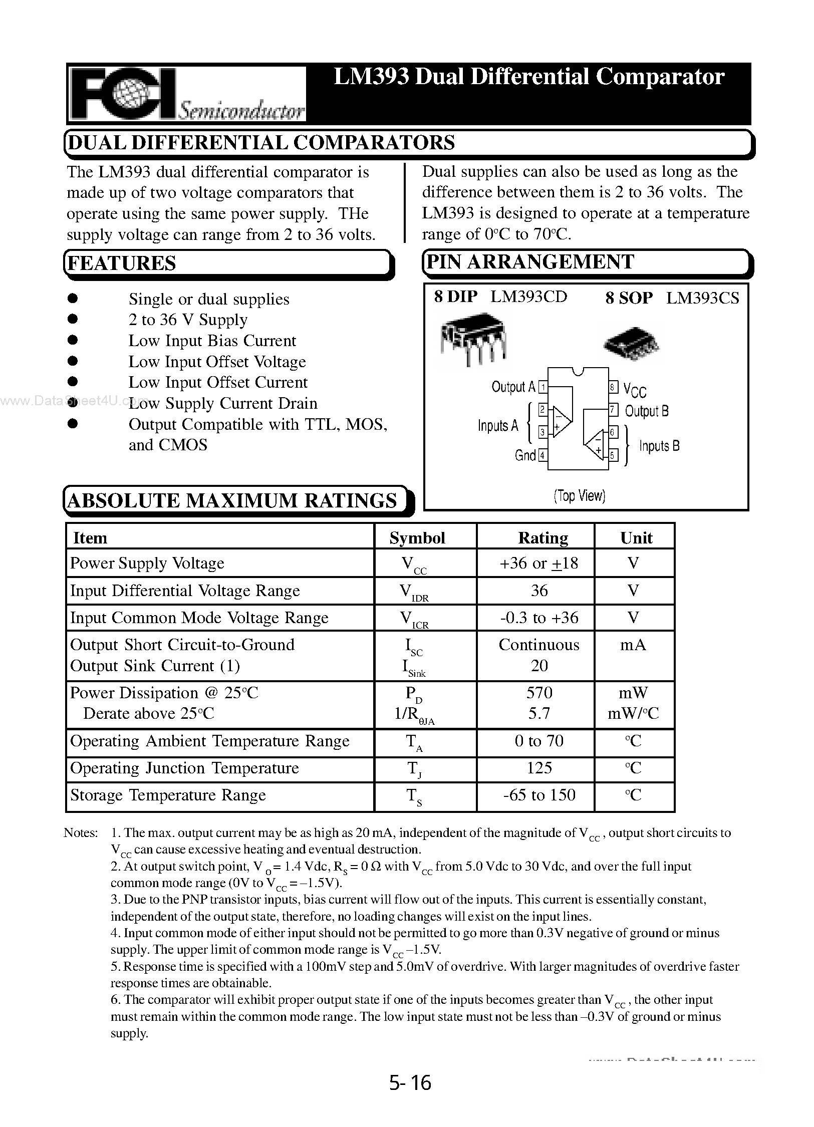 Даташит LM393 - Dual Differential Comparator страница 1