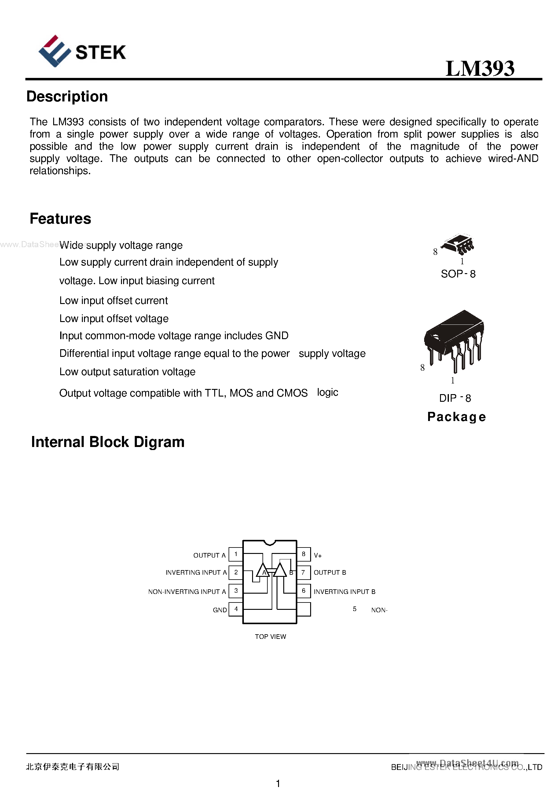 Даташит LM393 - two independent voltage comparators страница 1