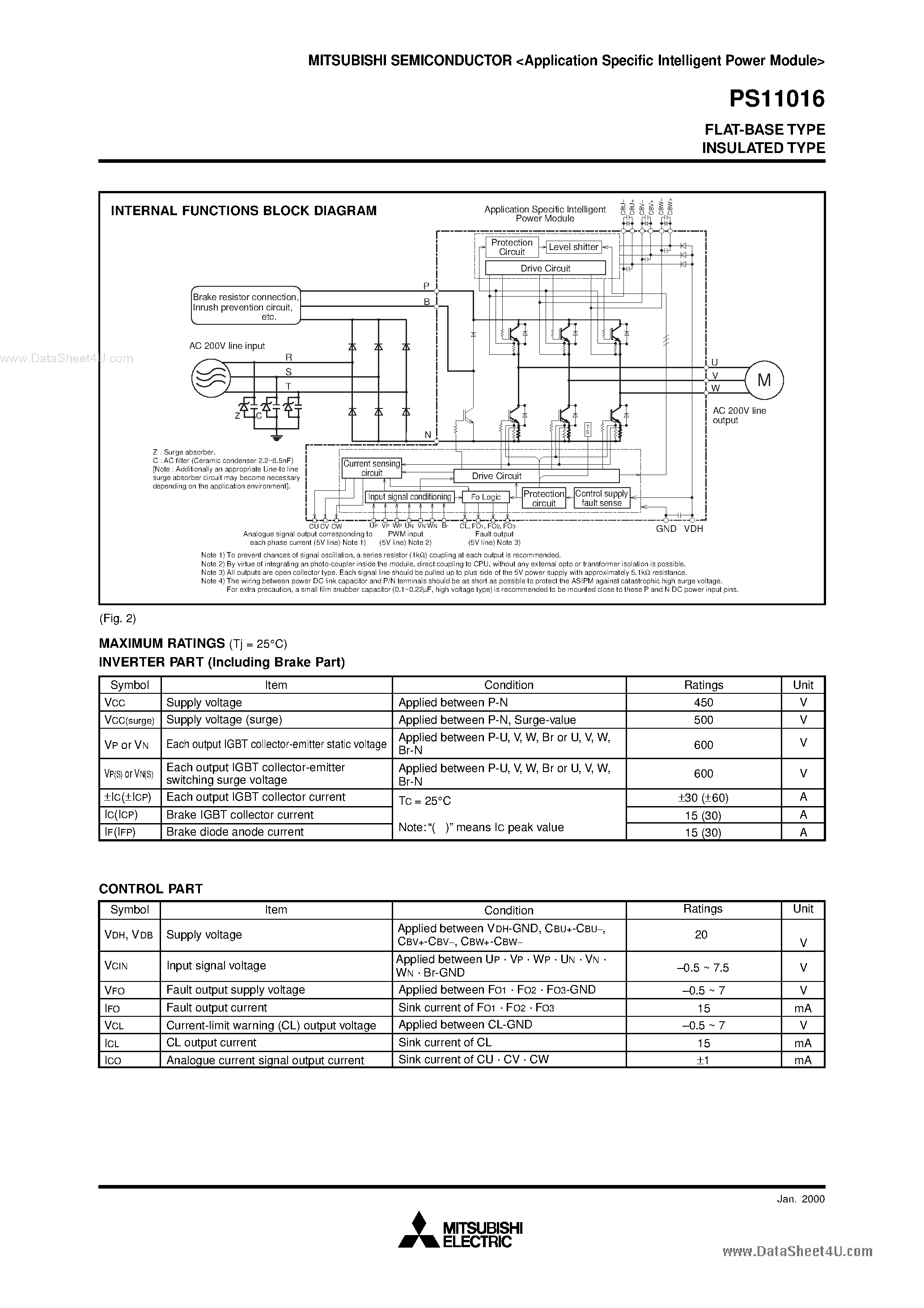 Даташит PS11016 - Acoustic noise-less 2.2kW/AC200V class 3 phase inverter and other motor control applications страница 2