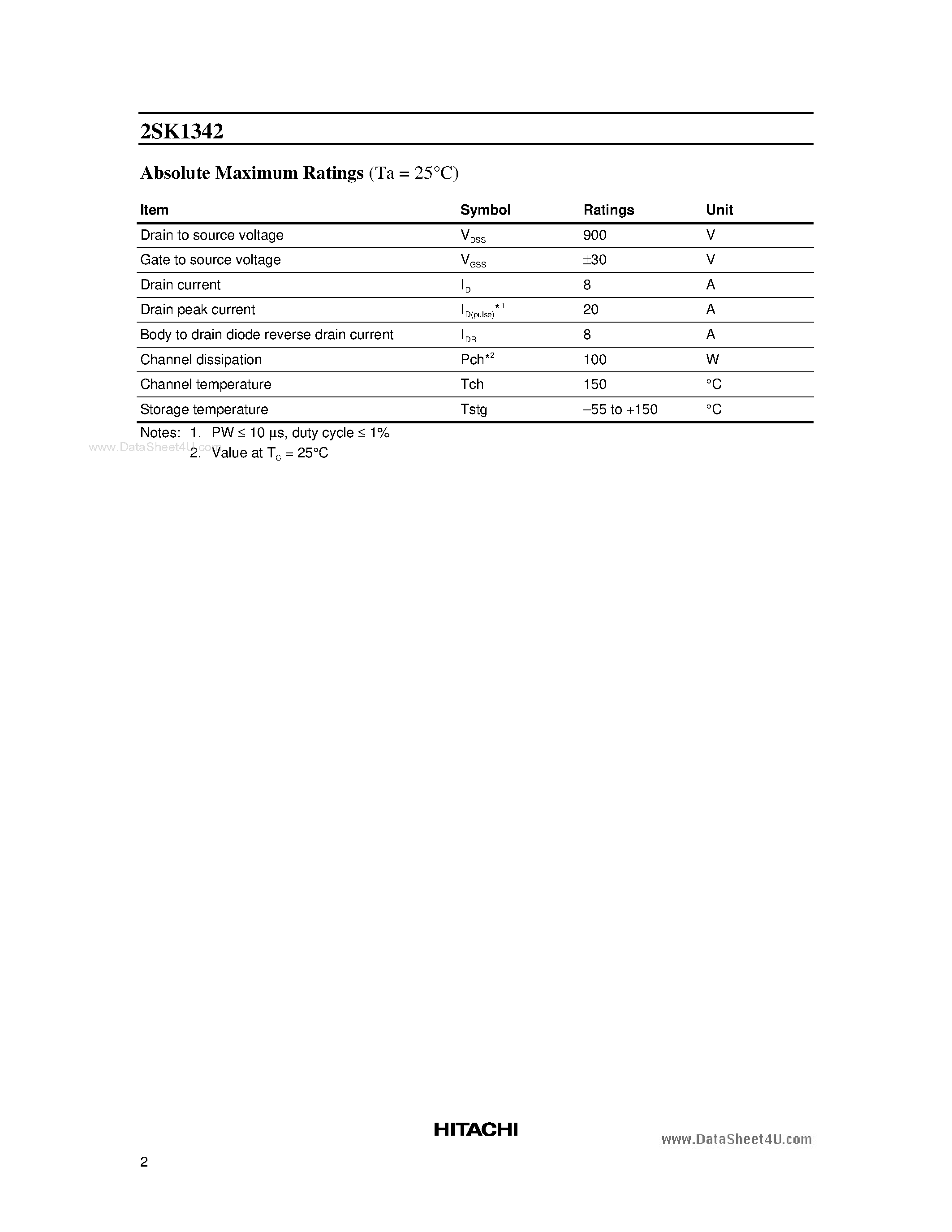 Datasheet K1342 - Search -----> 2SK1342 page 2