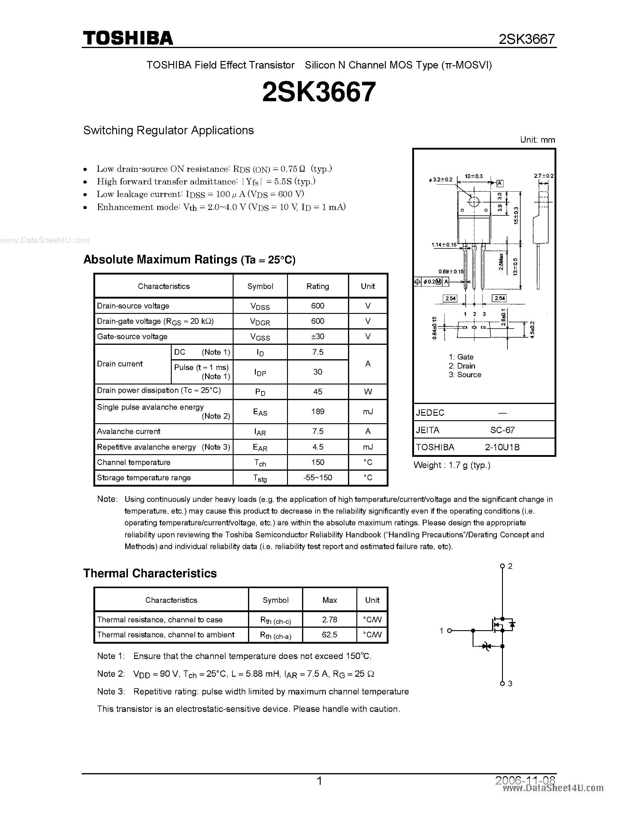 Datasheet K3667 - Search -----> 2SK3667 page 1