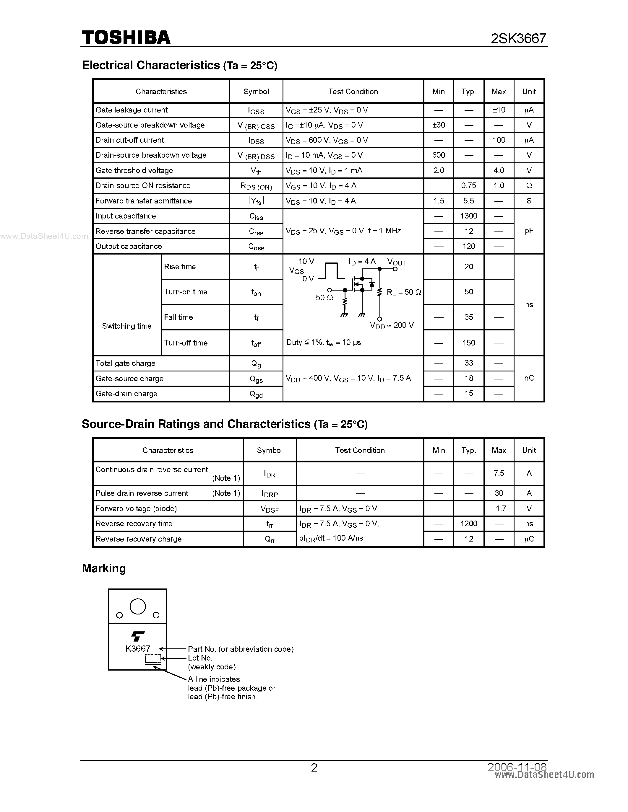 Datasheet K3667 - Search -----> 2SK3667 page 2