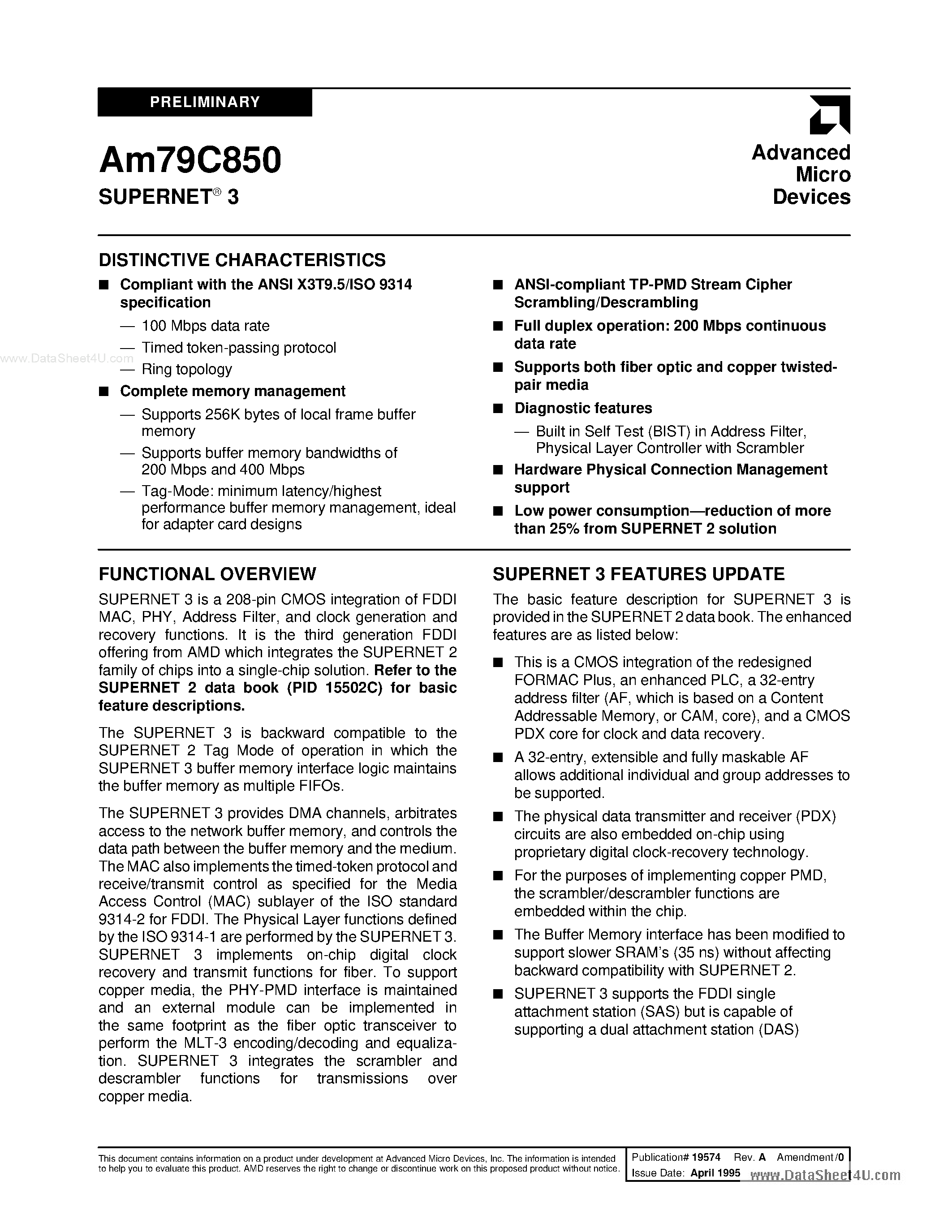 Datasheet AM79C850 - SUPERNET 3 page 1