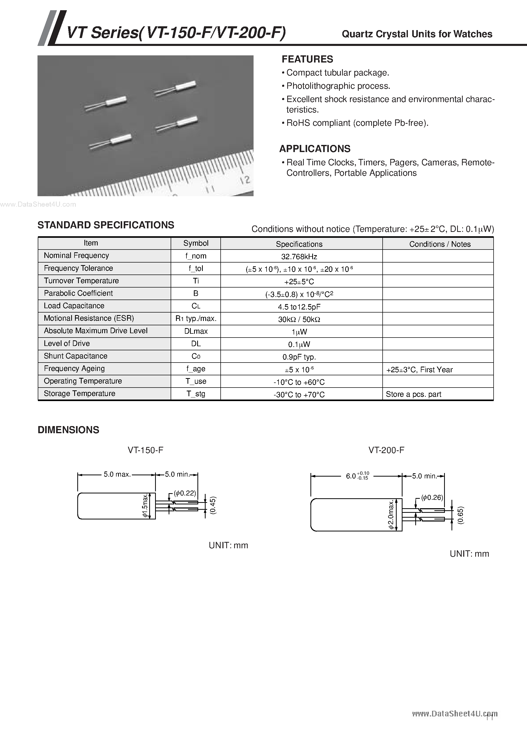 Даташит VT-150-F - Quartz Crystal Units страница 1