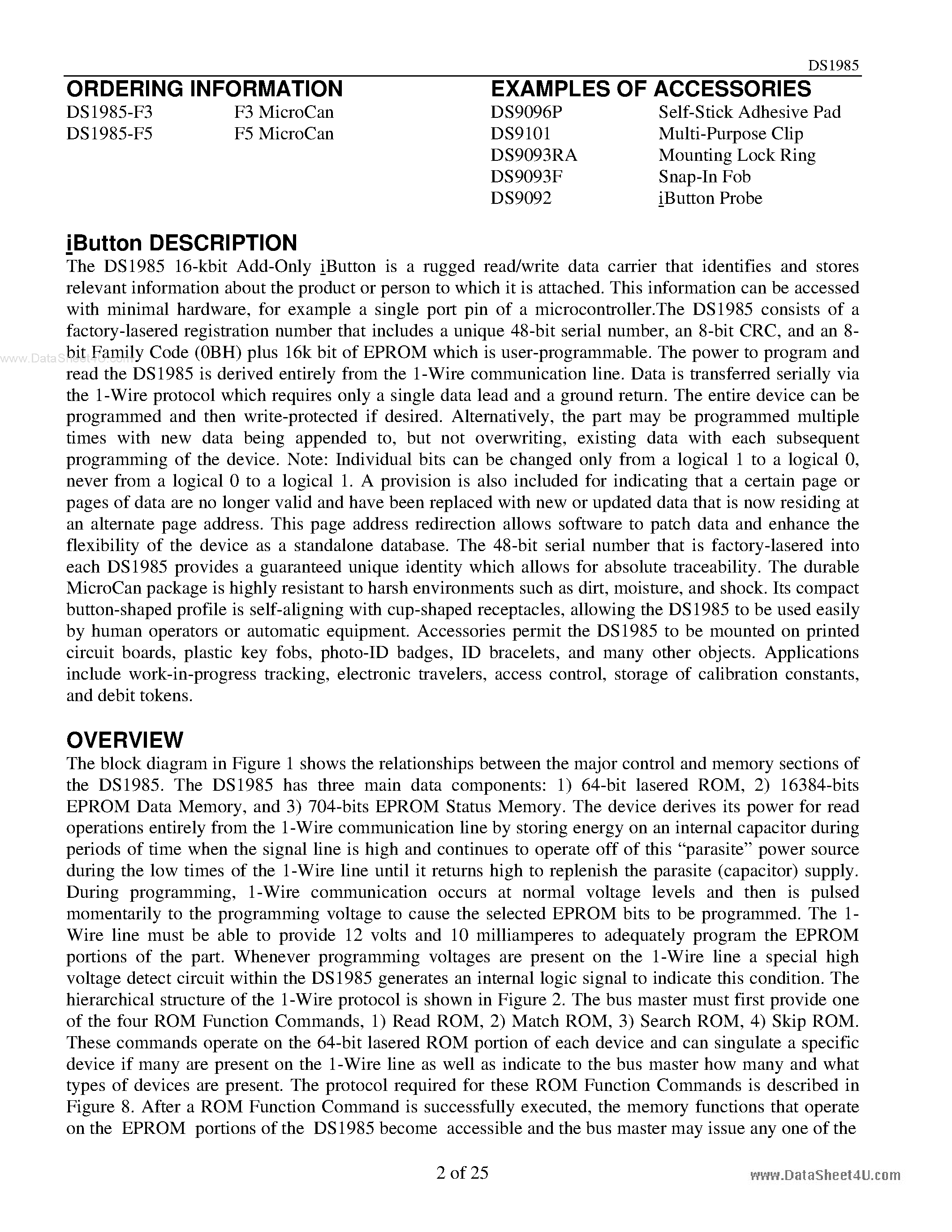 Datasheet DS1985 - 16-kbit Add-Only iButton page 2