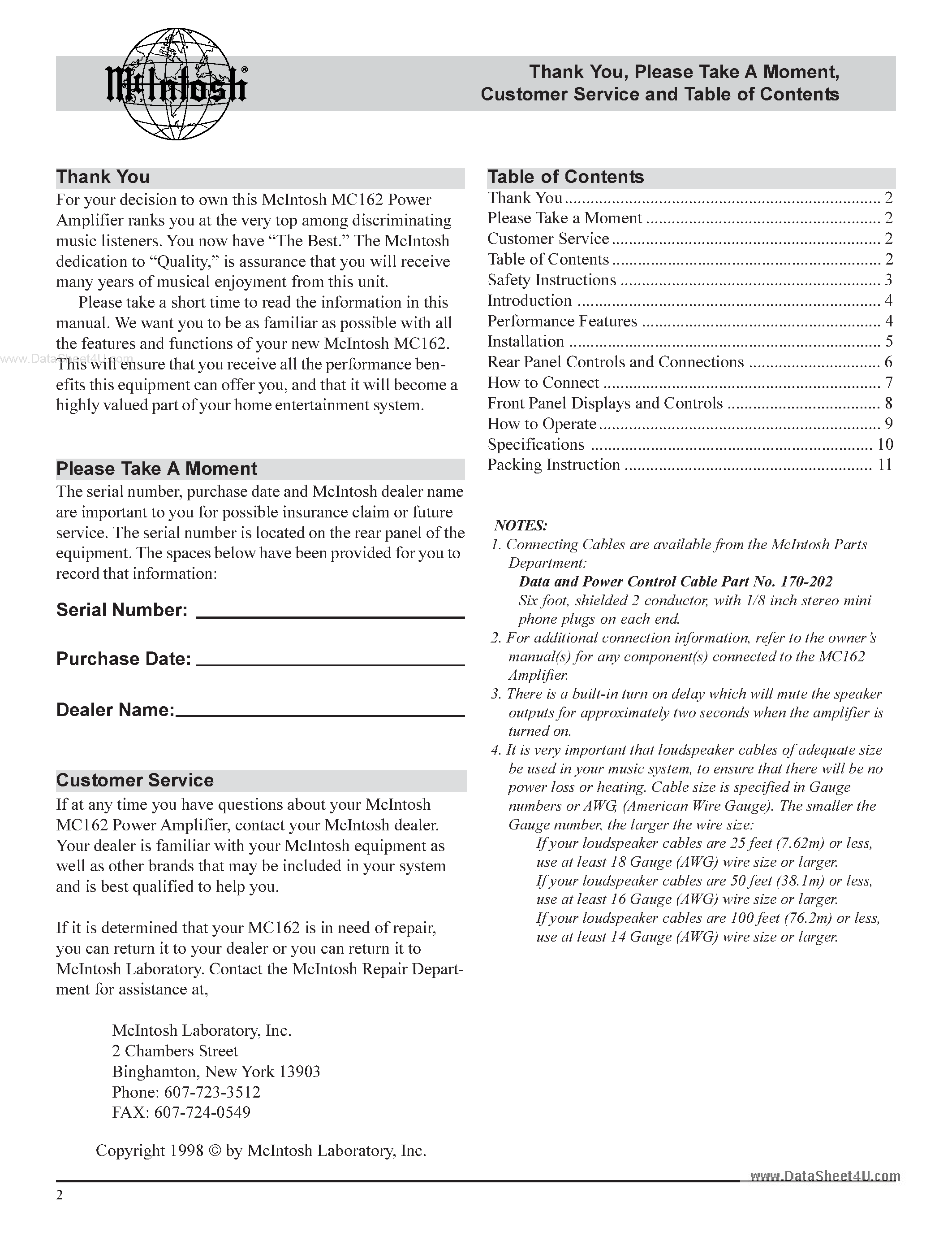 Datasheet MC162 - Power Amplifier page 2