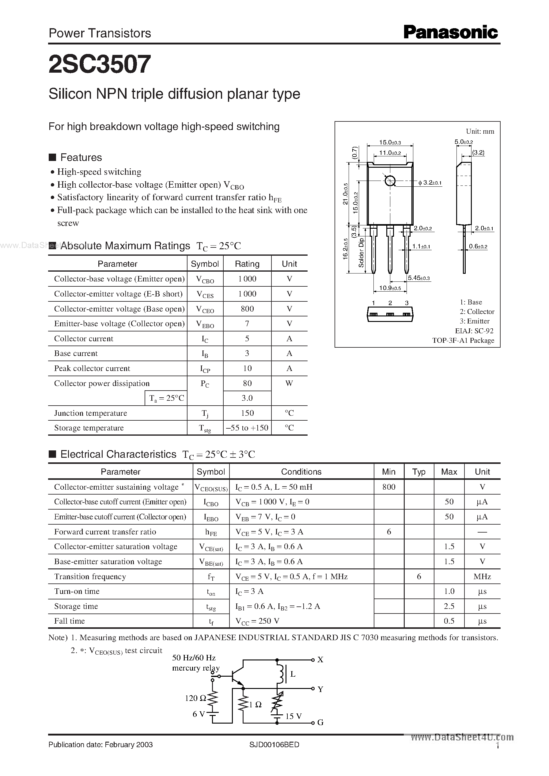 Datasheet C3507 - Search -----> 2SC3507 page 1