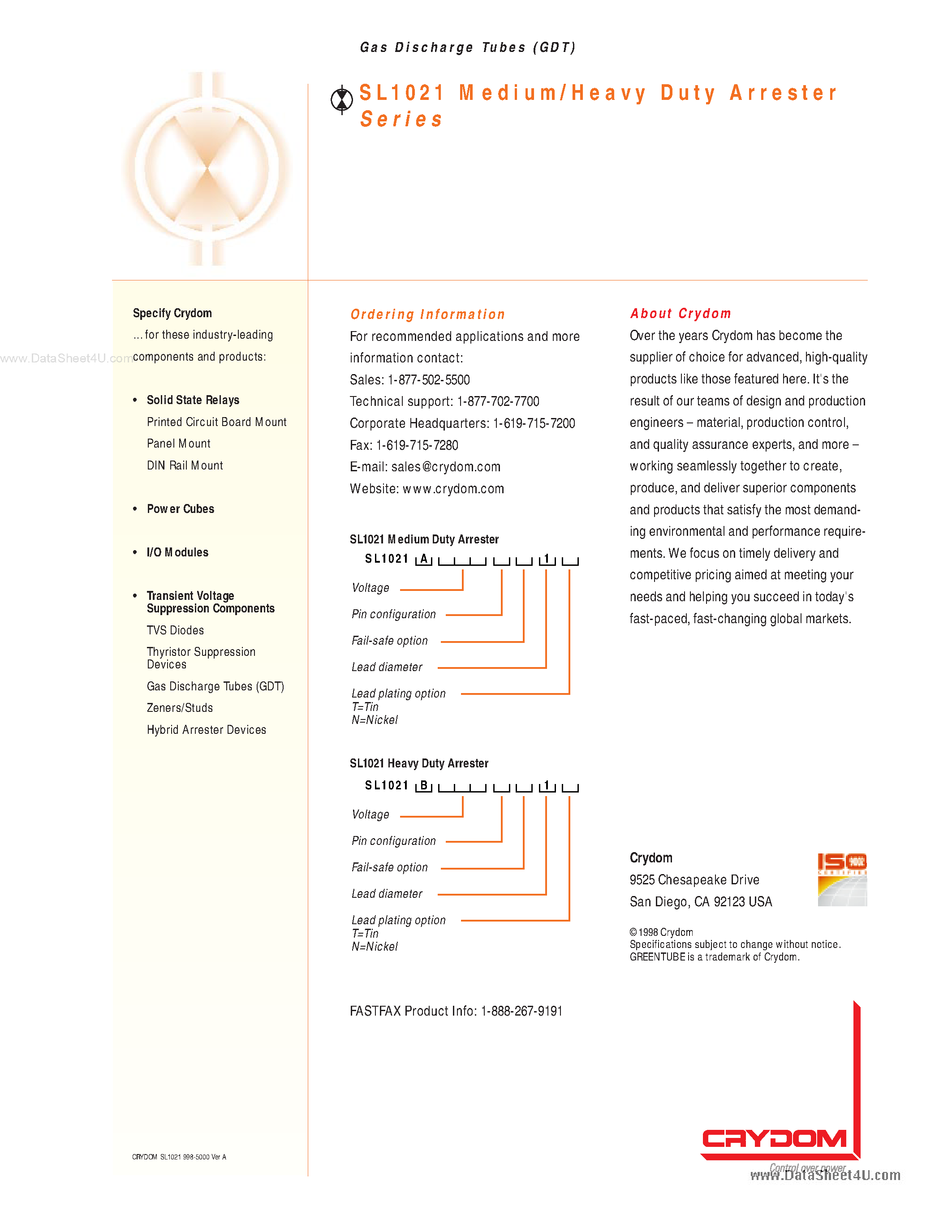 Datasheet SL1021 - Medium / Heavy Duty Arrester Series page 2