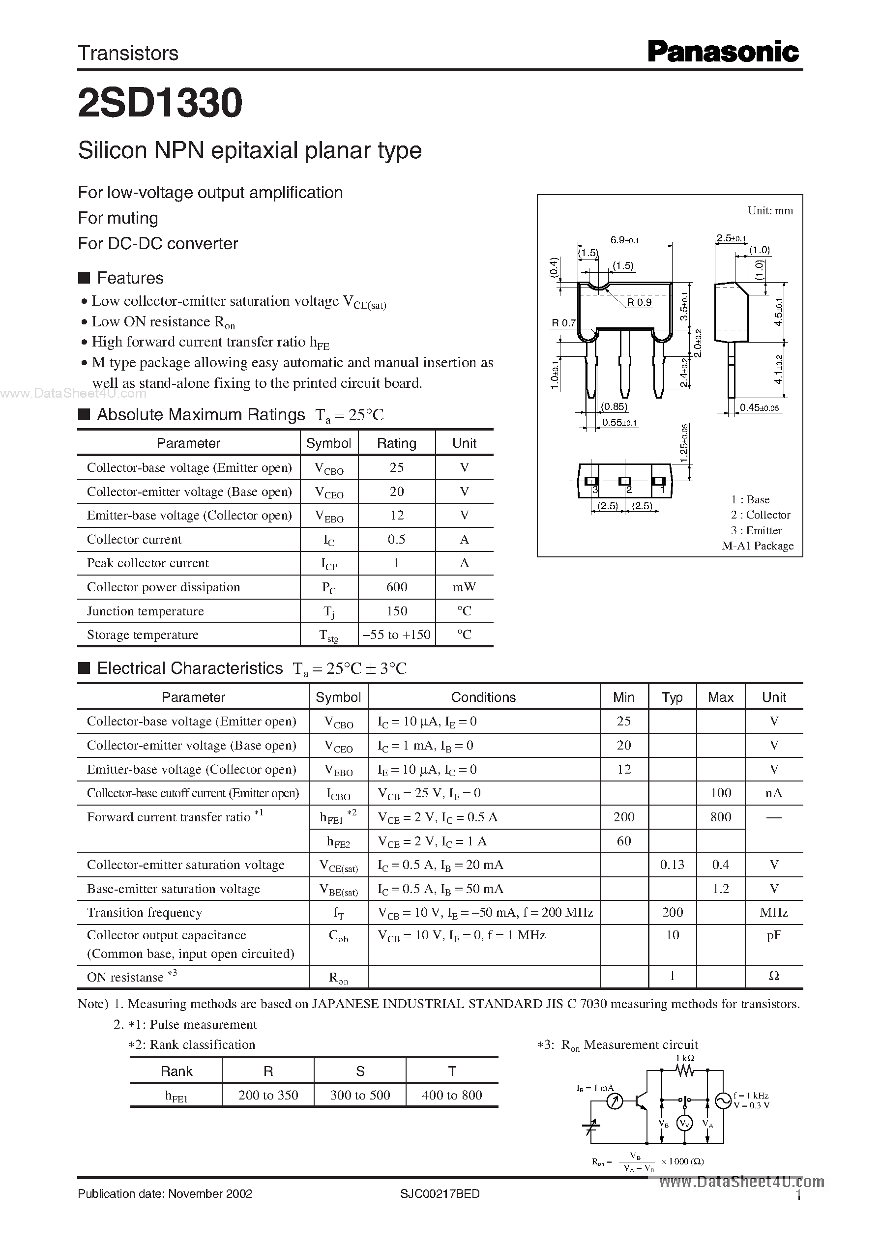 Даташит D1330 - Search -----> 2SD1330 страница 1