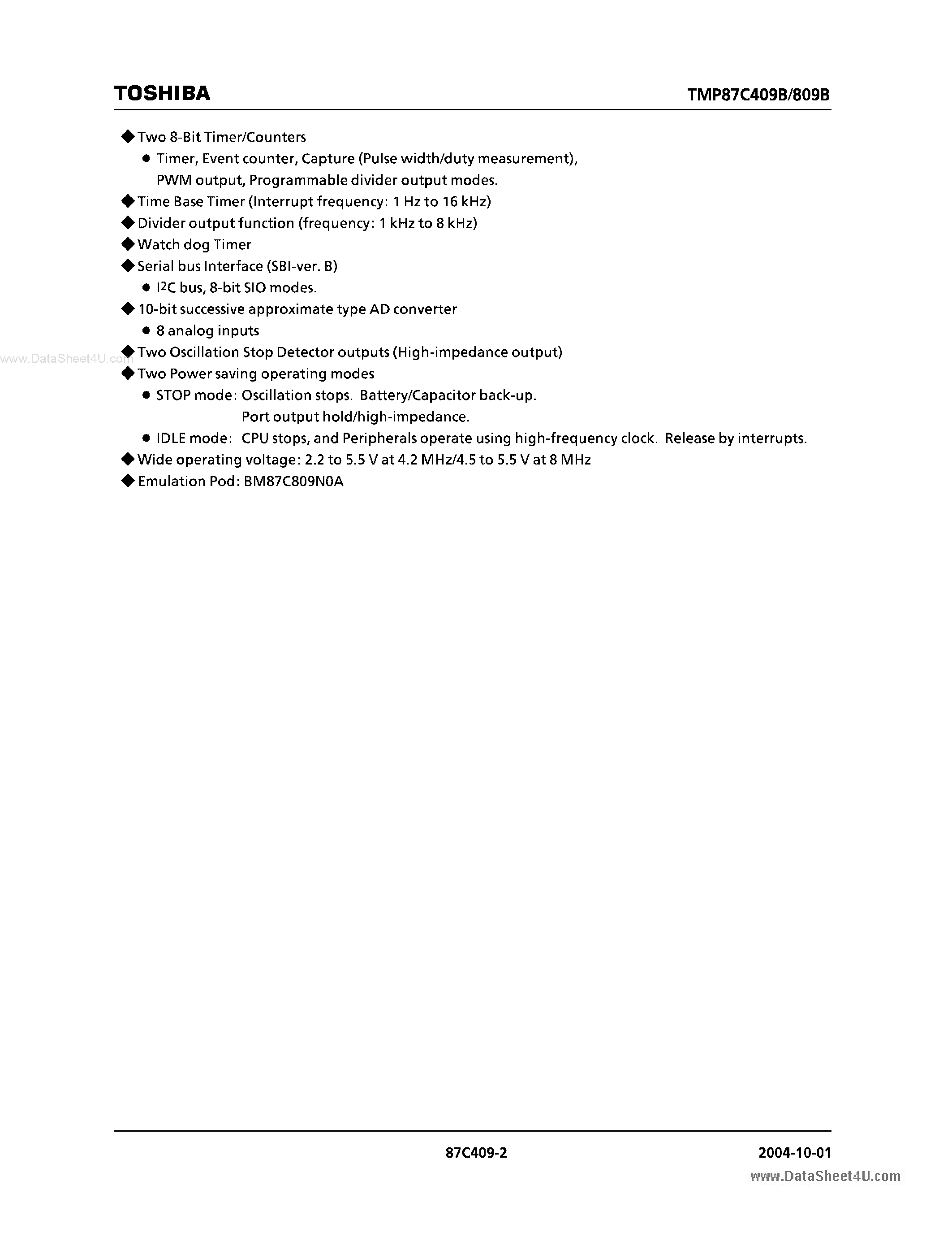 Datasheet TMP87C409BMG - (TMP87Cx09BxG) CMOS 8-BIT MICROCONTROLLER page 2