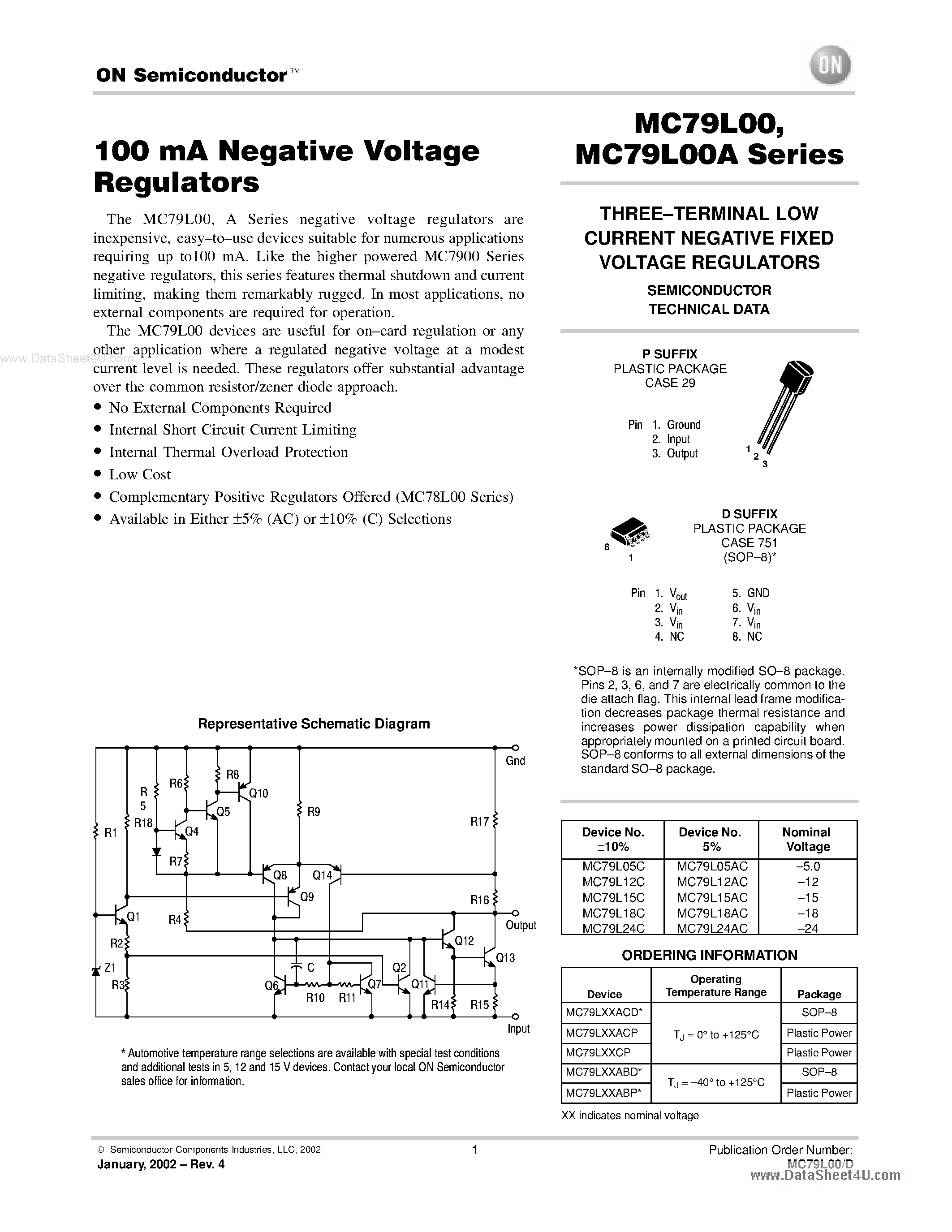 Datasheet MC79L00 - Negative Voltage Regulators page 1