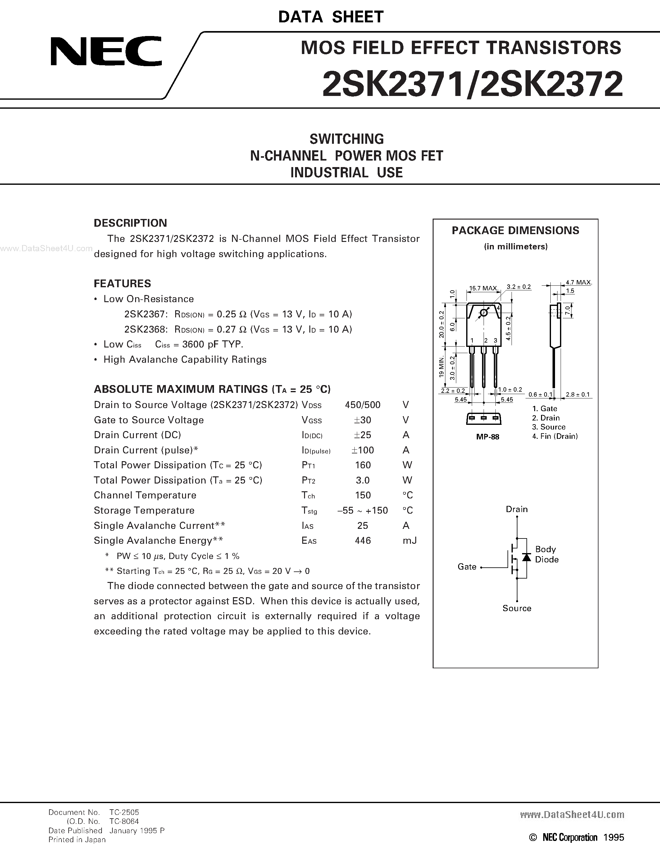 Datasheet K2372 - Search -----> 2SK2372 page 1