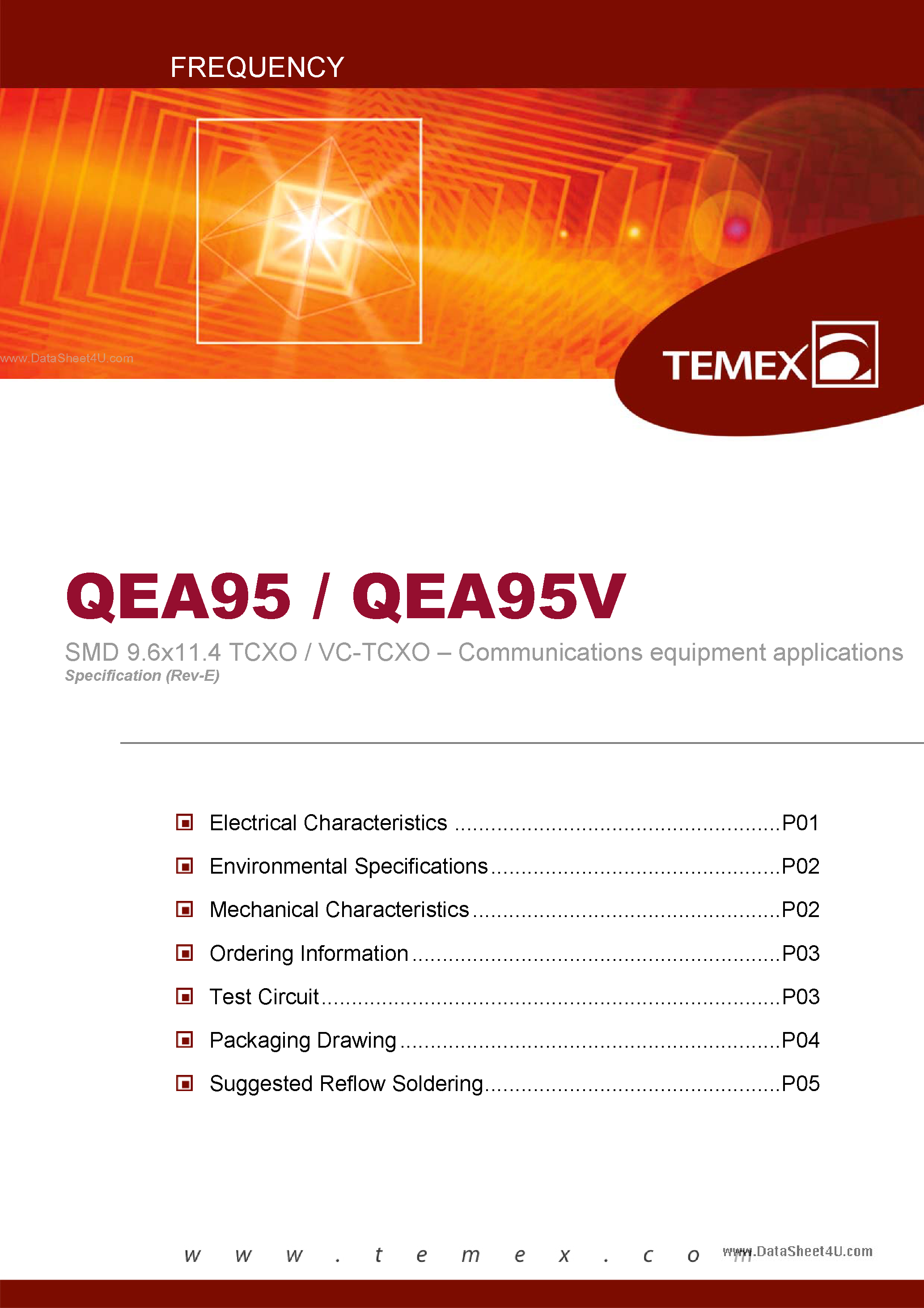 Datasheet QEA95 - SMD 9.6x11.4 TCXO / VC-TCXO - Communications equipment applications page 1