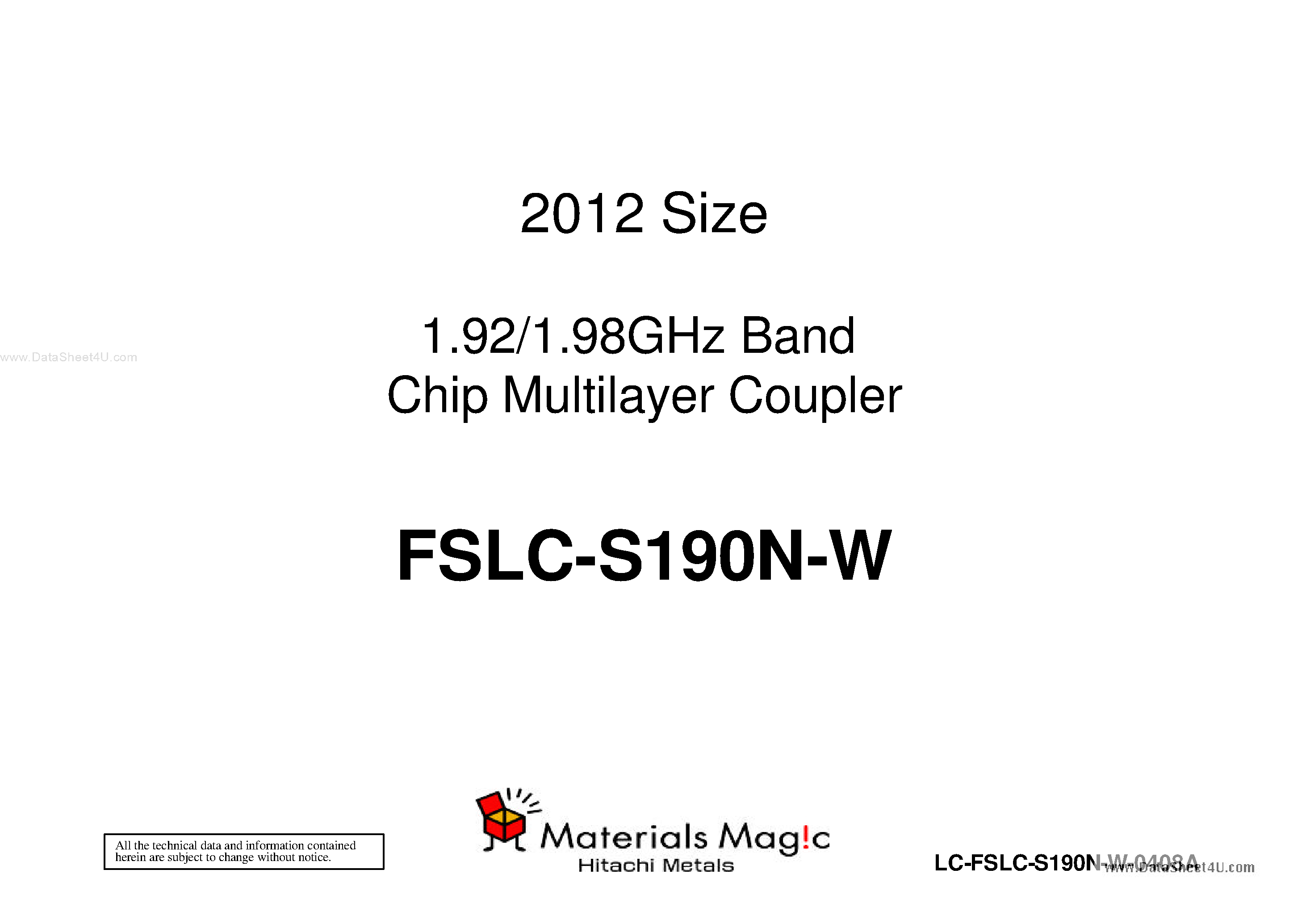 Datasheet FSLC-S190N-W - Chip Multilayer Coupler page 1