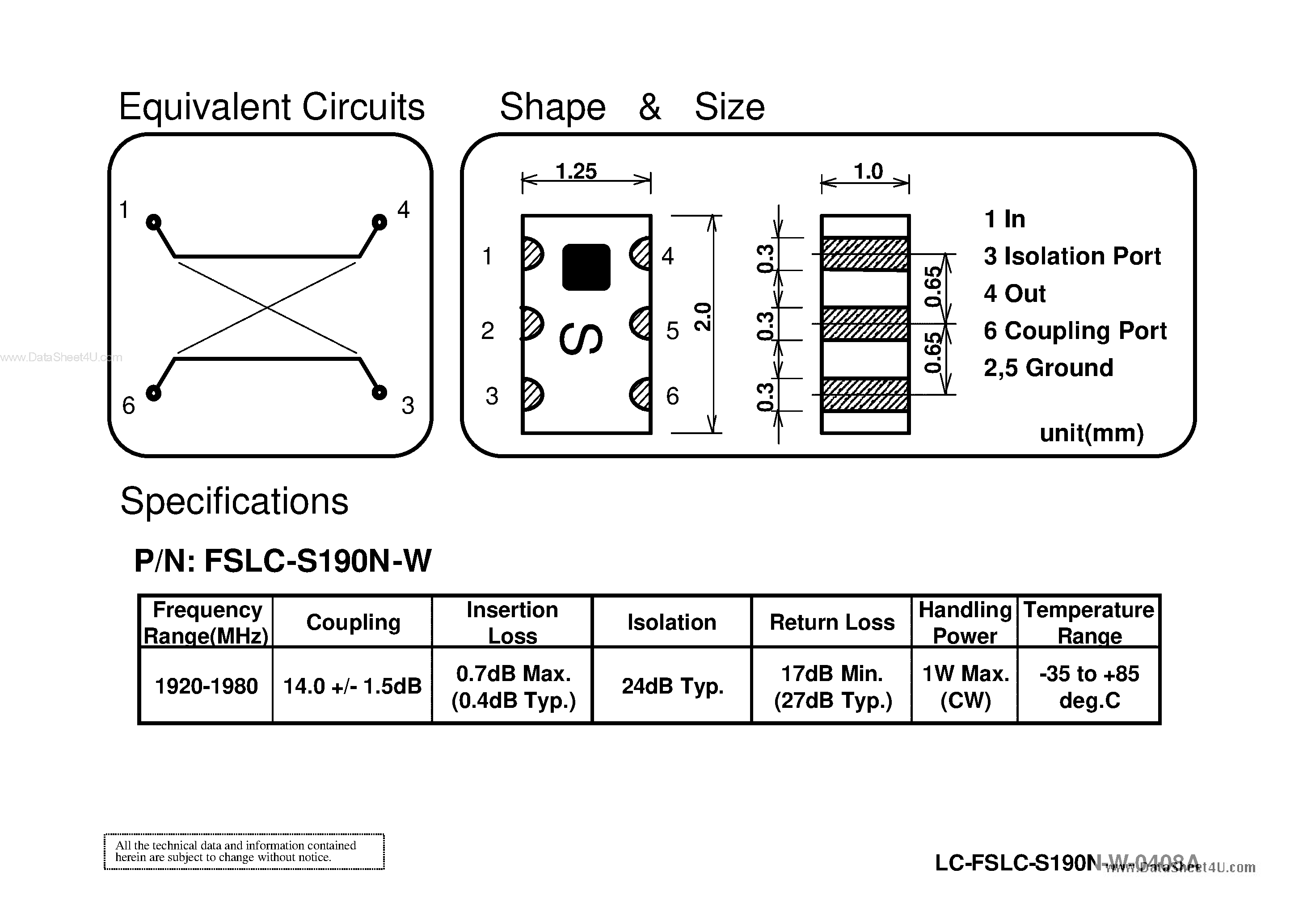 Datasheet FSLC-S190N-W - Chip Multilayer Coupler page 2