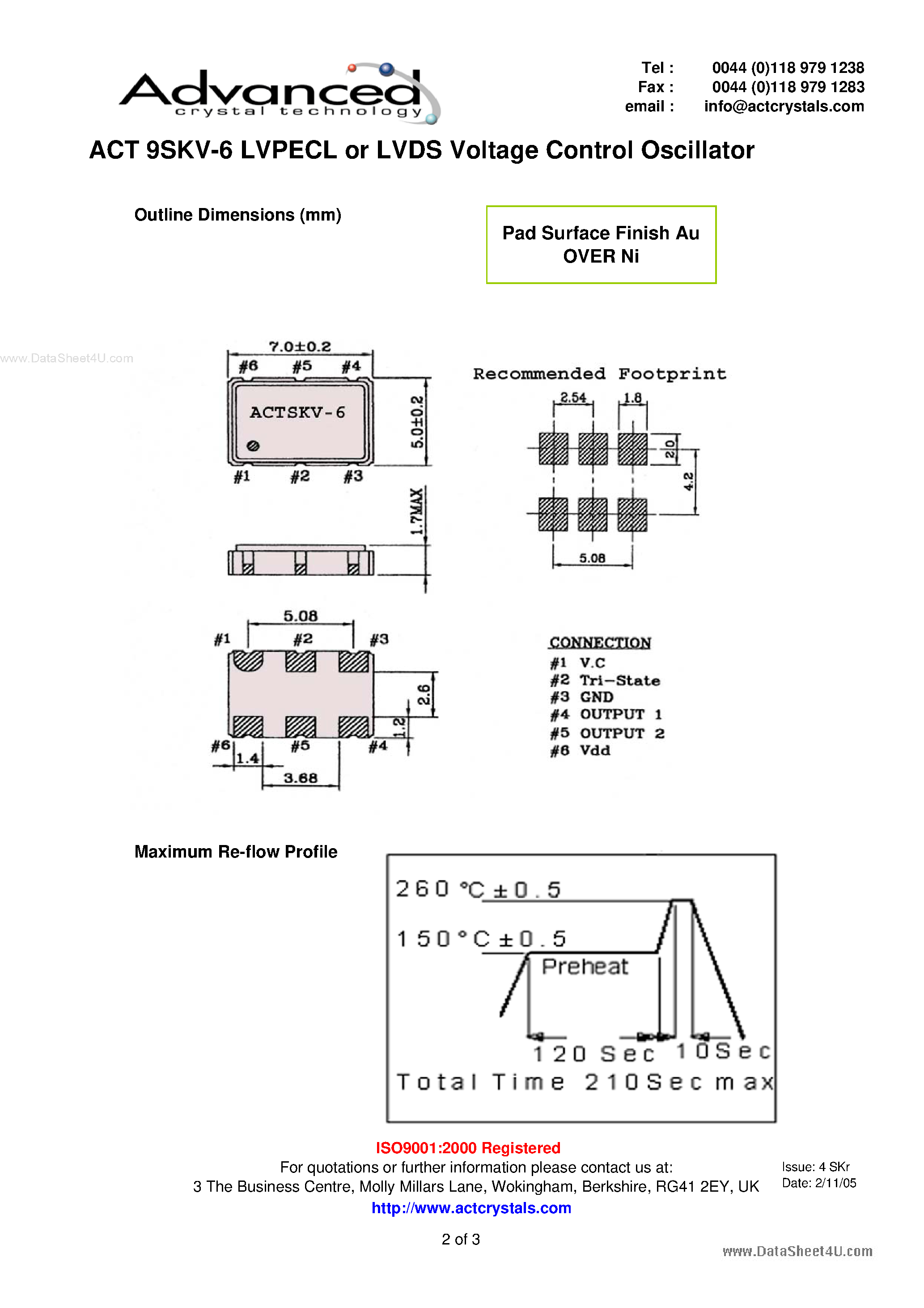 Даташит ACT9SKV-6 - LVPECL or LVDS Voltage Controlled Oscillator страница 2