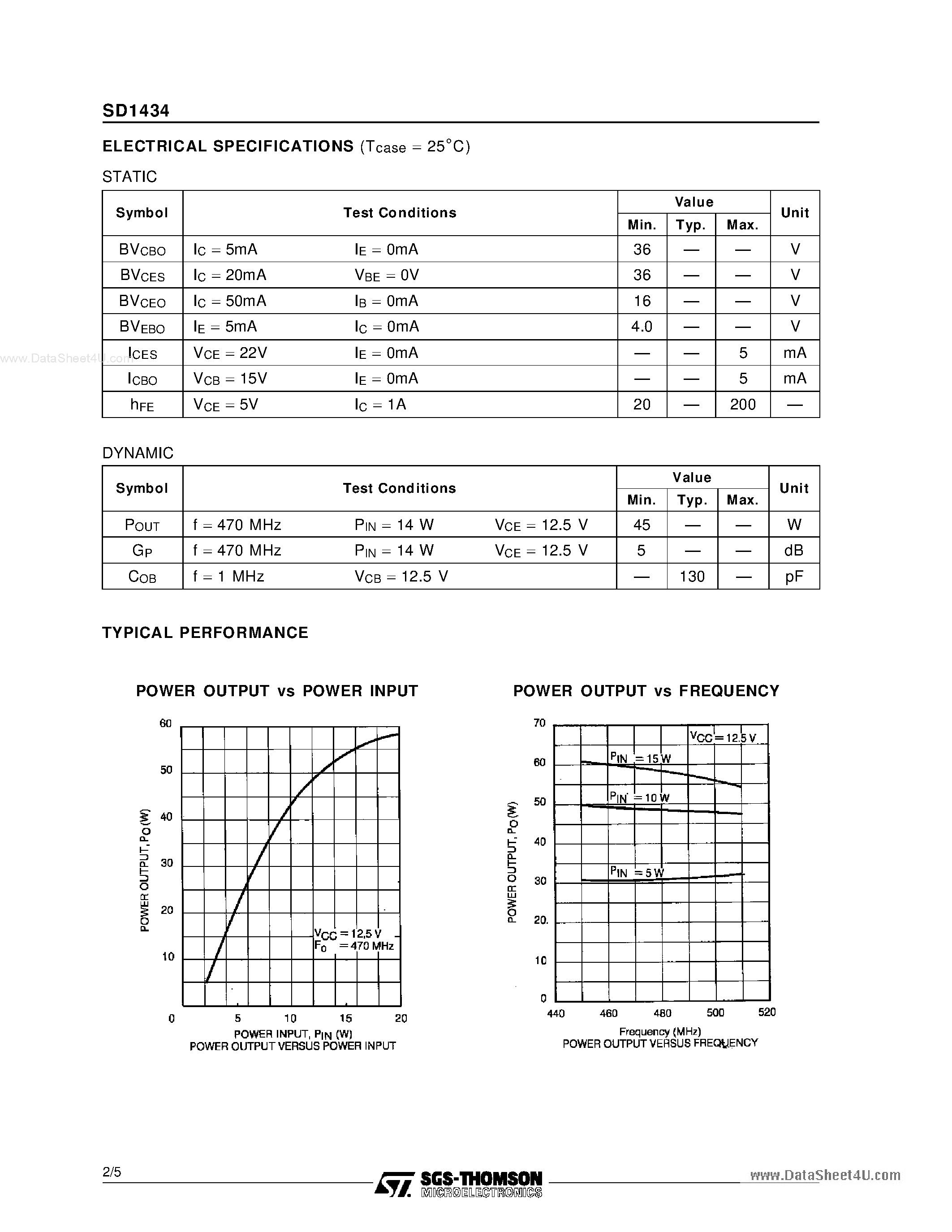 Даташит SD1434 - RF & MICROWAVE TRANSISTORS UHF MOBILE APPLICATIONS страница 2