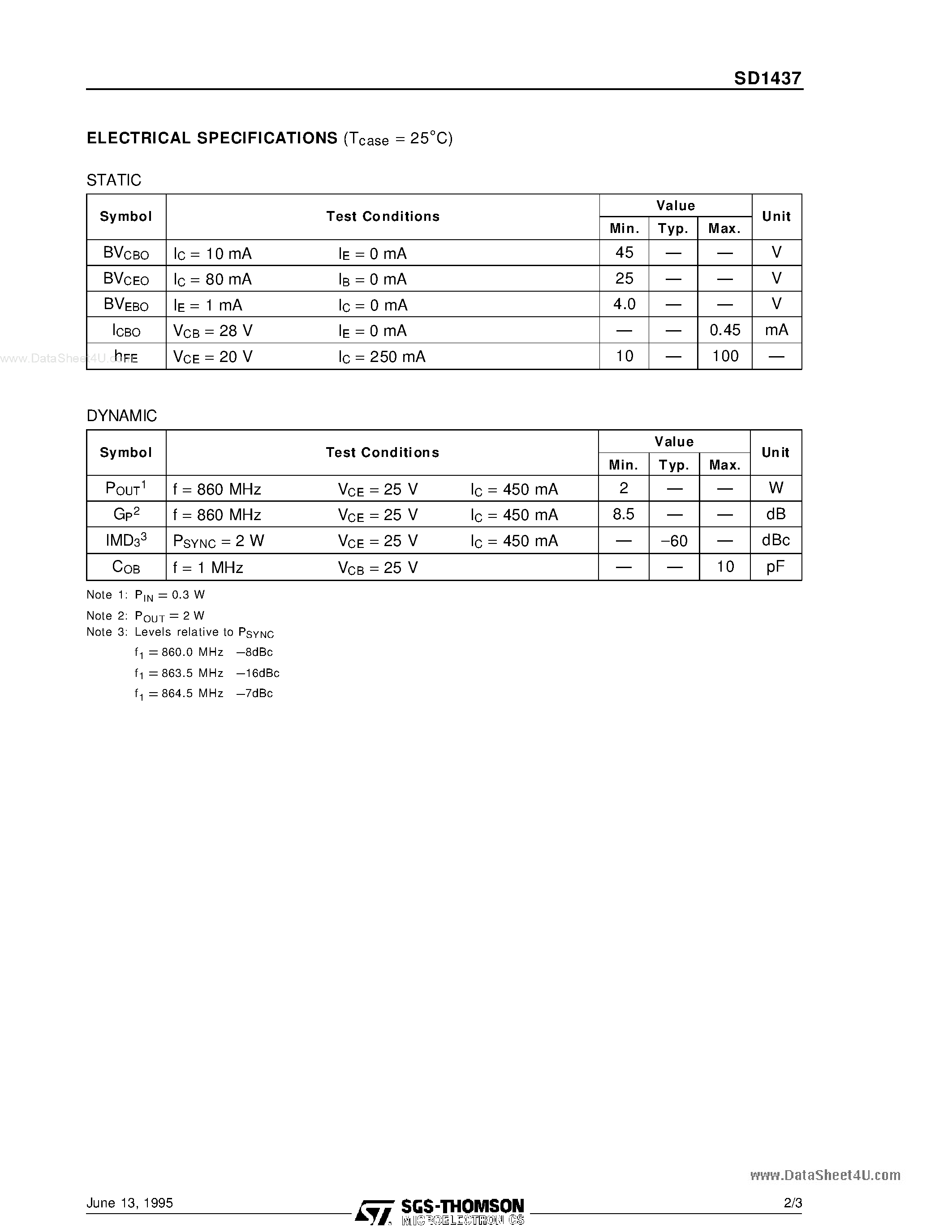 Datasheet SD1437 - RF & MICROWAVE TRANSISTORS UHF TV APPLICATIONS page 2