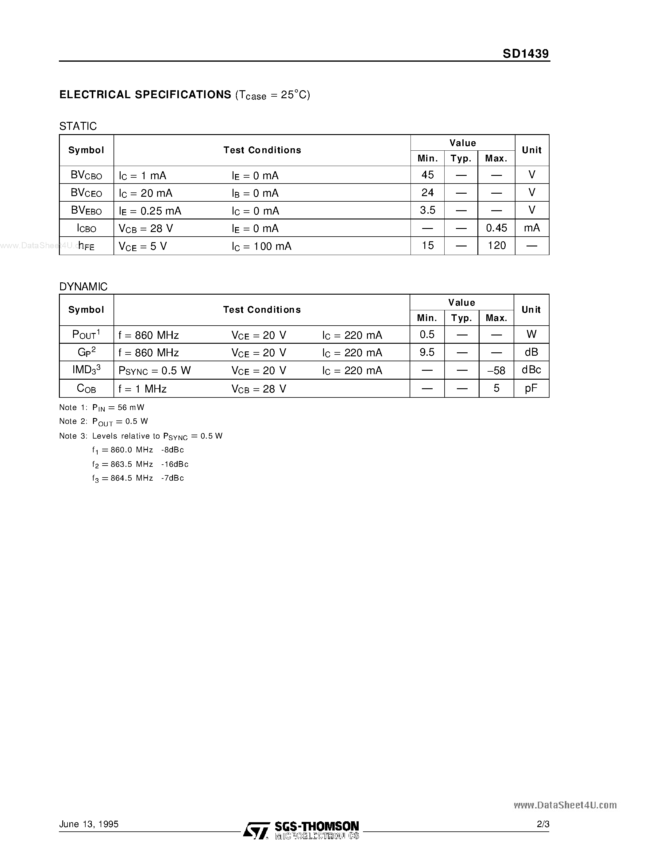 Datasheet SD1439 - RF & MICROWAVE TRANSISTORS UHF TV APPLICATIONS page 2