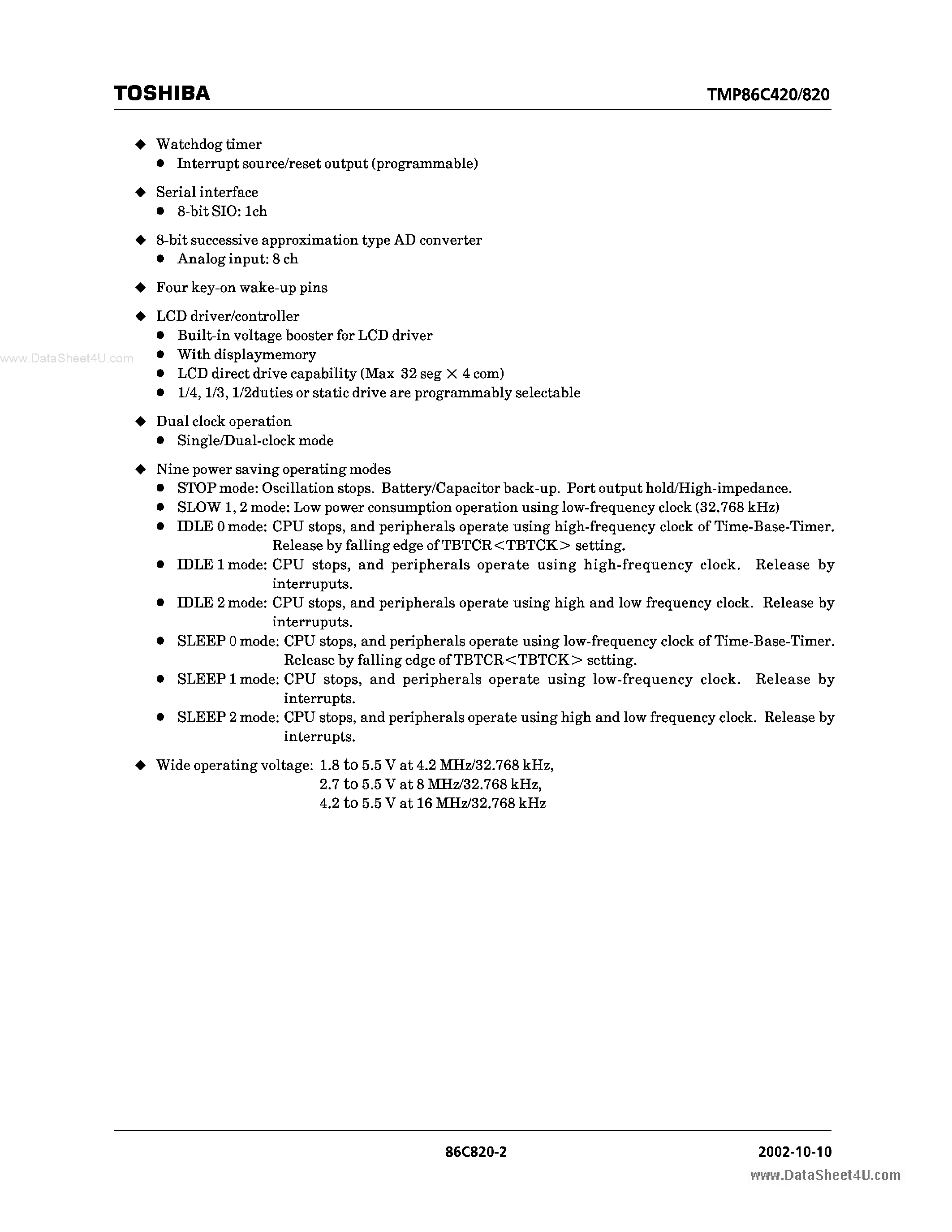 Datasheet TMP86C420F - (TMP86Cx20x) High-performance and low power consumption 8-bit microcomuter including ROM page 2