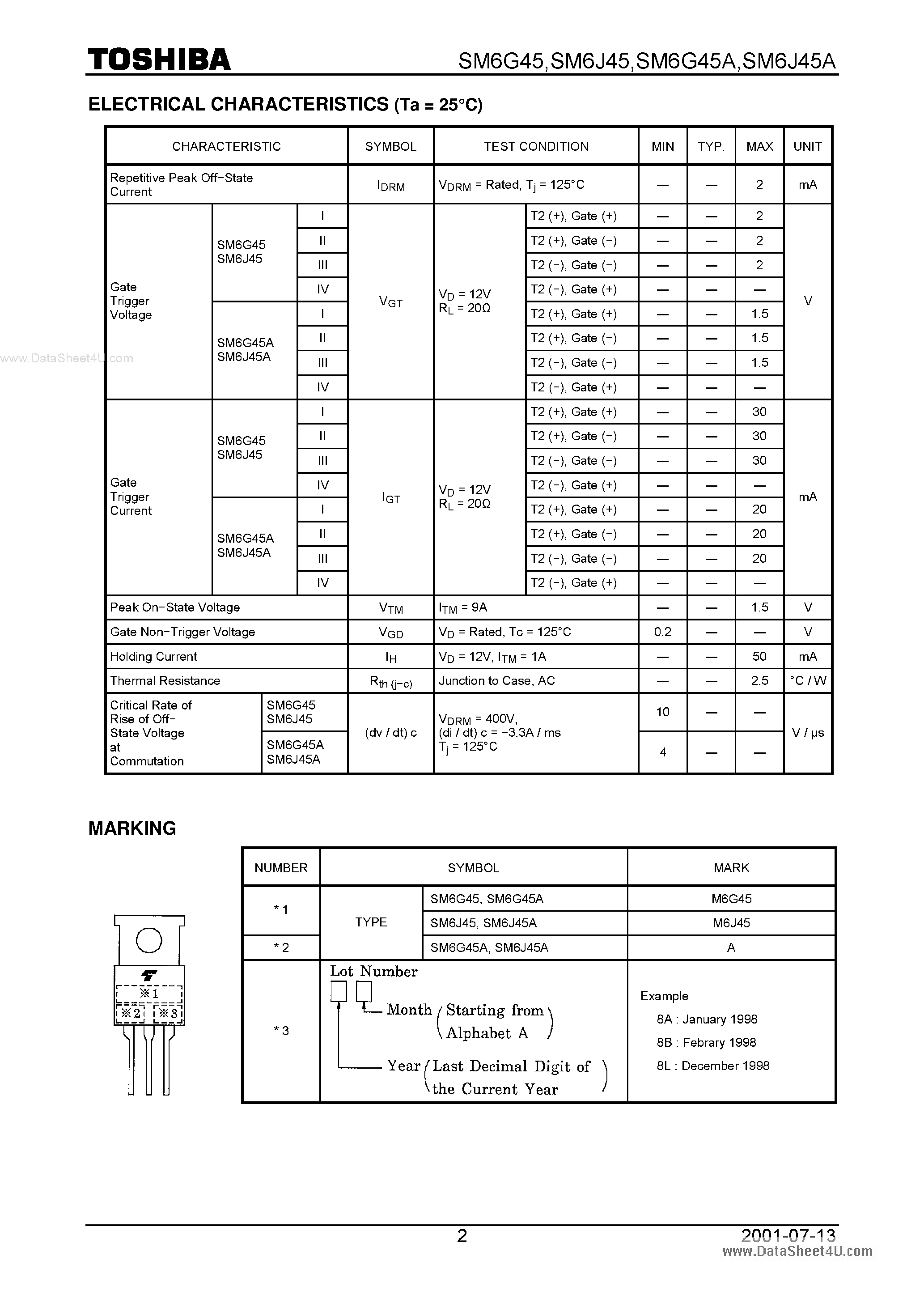 Datasheet SM6G45 - BI-DIRECTIONAL TRIODE THYRISTOR SILICON PLANAR TYPE page 2