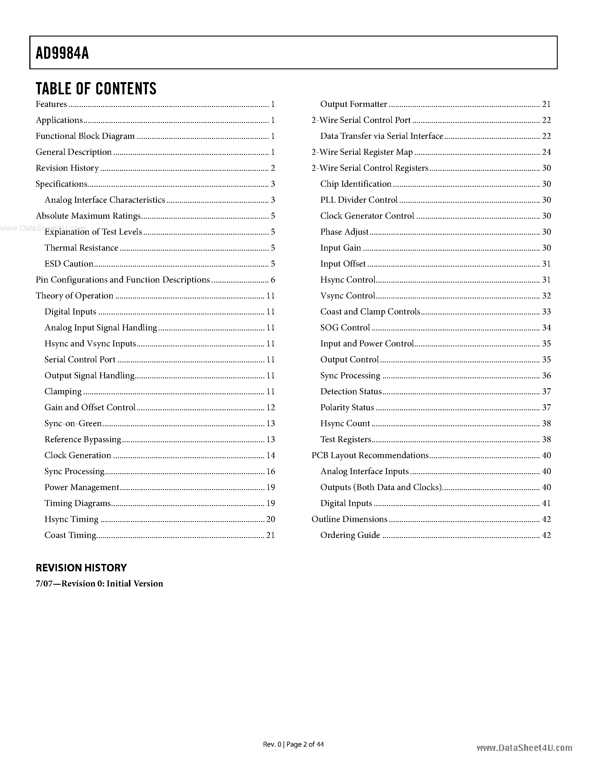 Datasheet AD9984A - High Performance 10-Bit Display Interface page 2