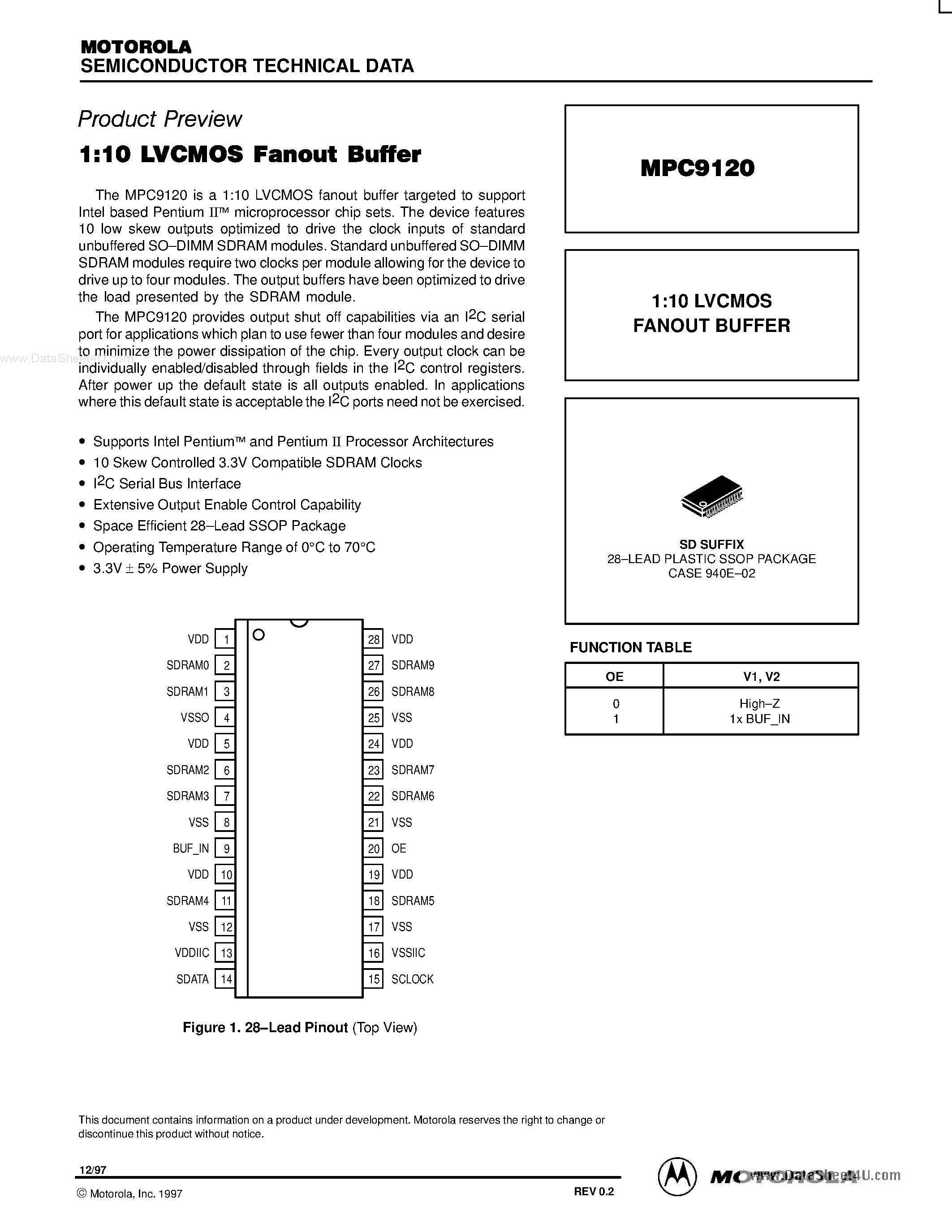 Даташит MPC9120 - 1:10 LVCMOS FANOUT BUFFER страница 1