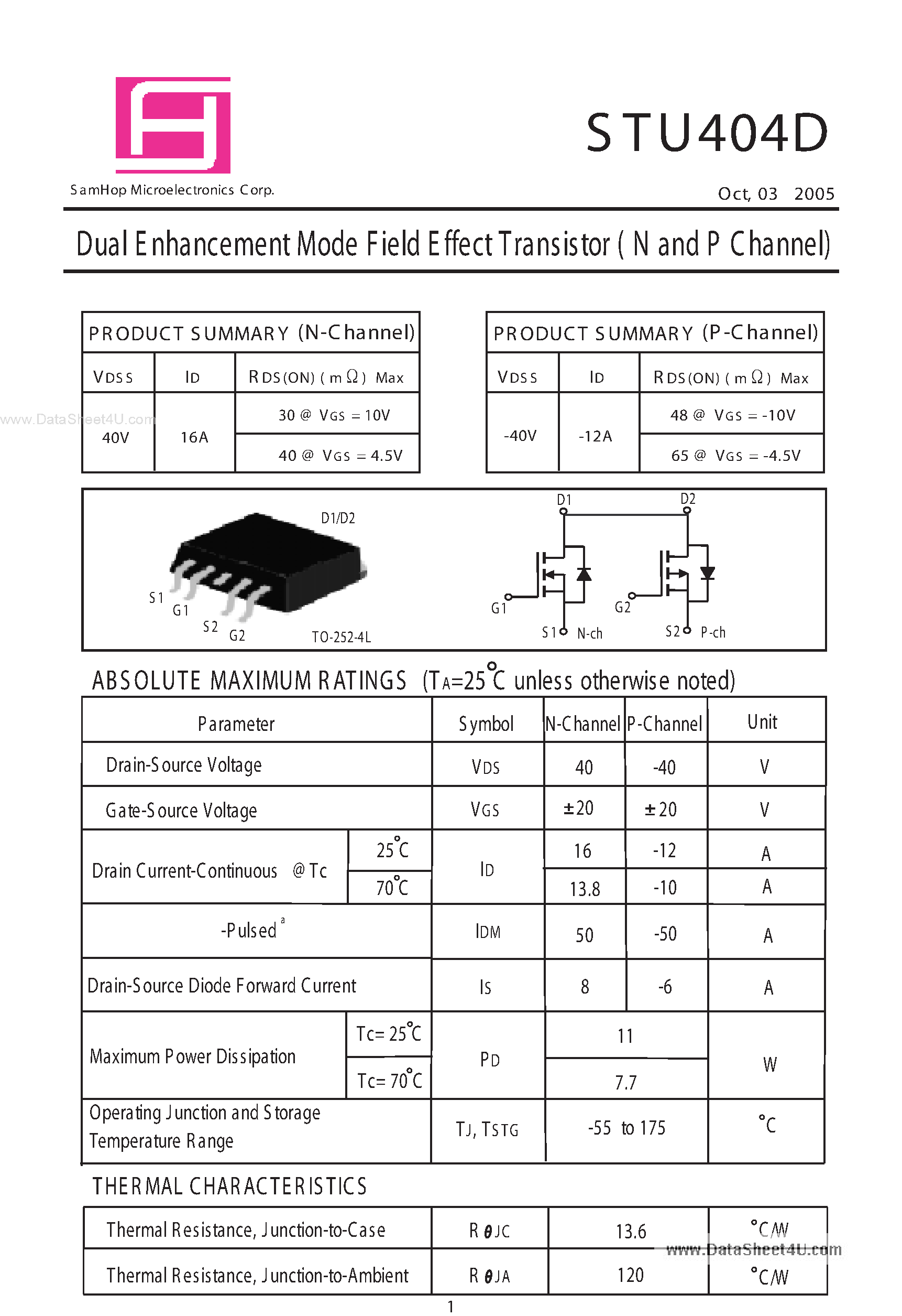 Datasheet STU404D - Dual N-Channel E nhancement Mode Field Effect Transistor page 1