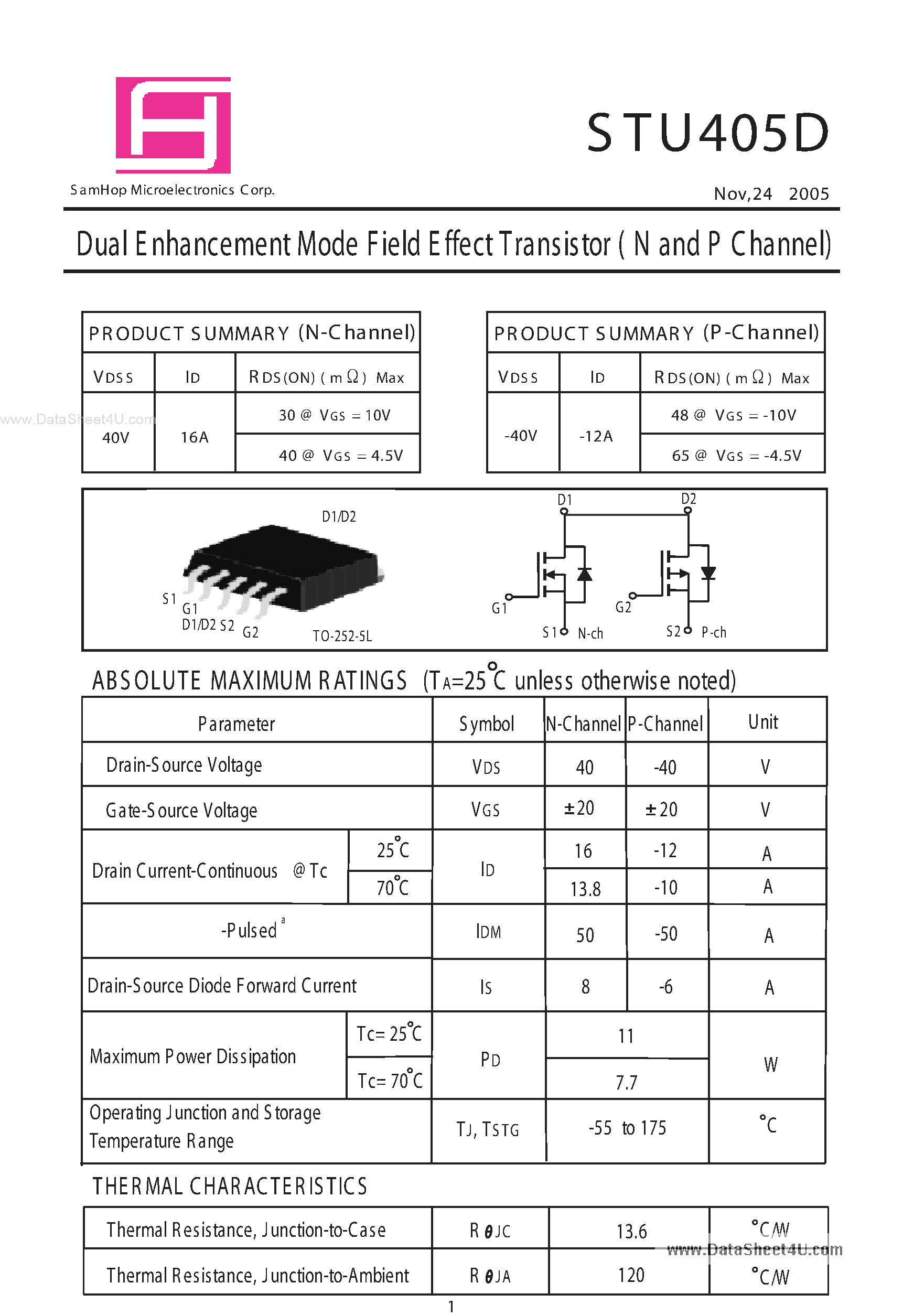 Datasheet STU405D - Dual N-Channel E nhancement Mode Field Effect Transistor page 1