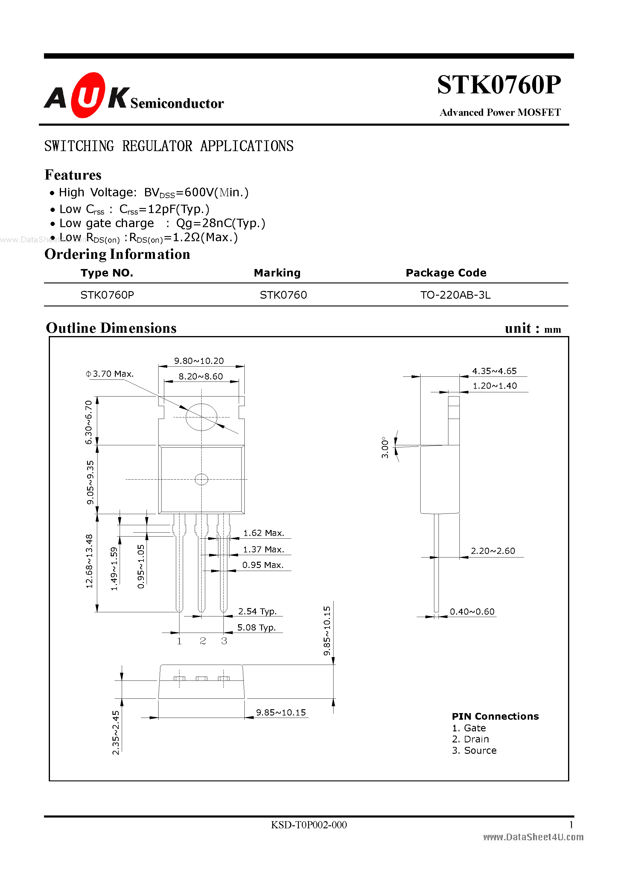 Datasheet STK0760P - Advanced Power MOSFET page 1