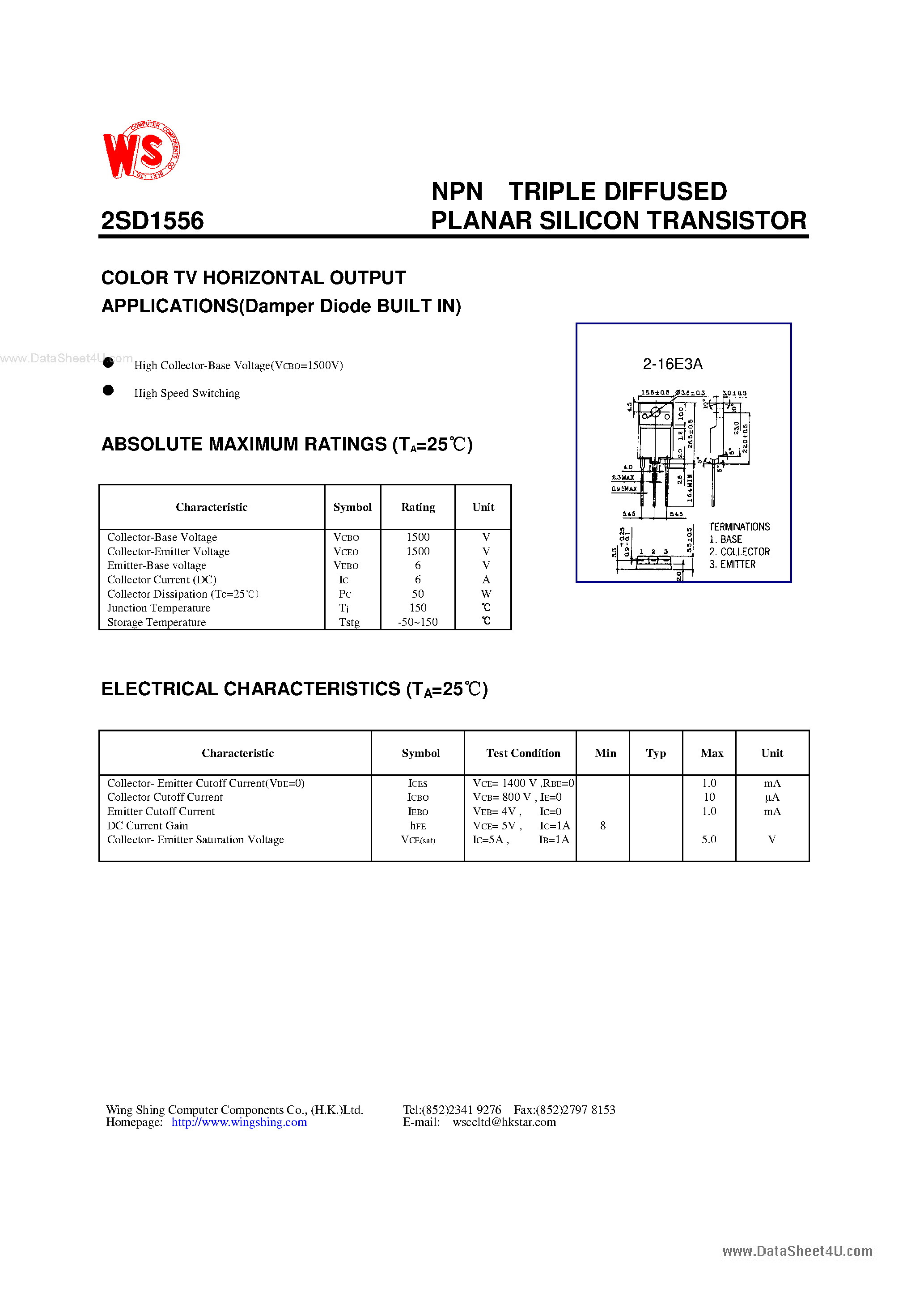 Datasheet D1556 - Search -----> 2SD1556 page 1