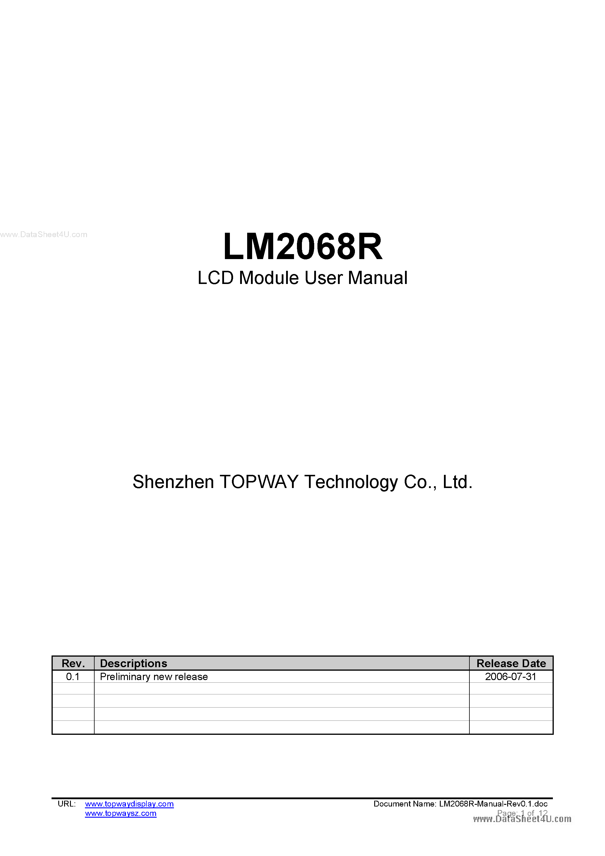 Datasheet LM2068R - LCD Module page 1