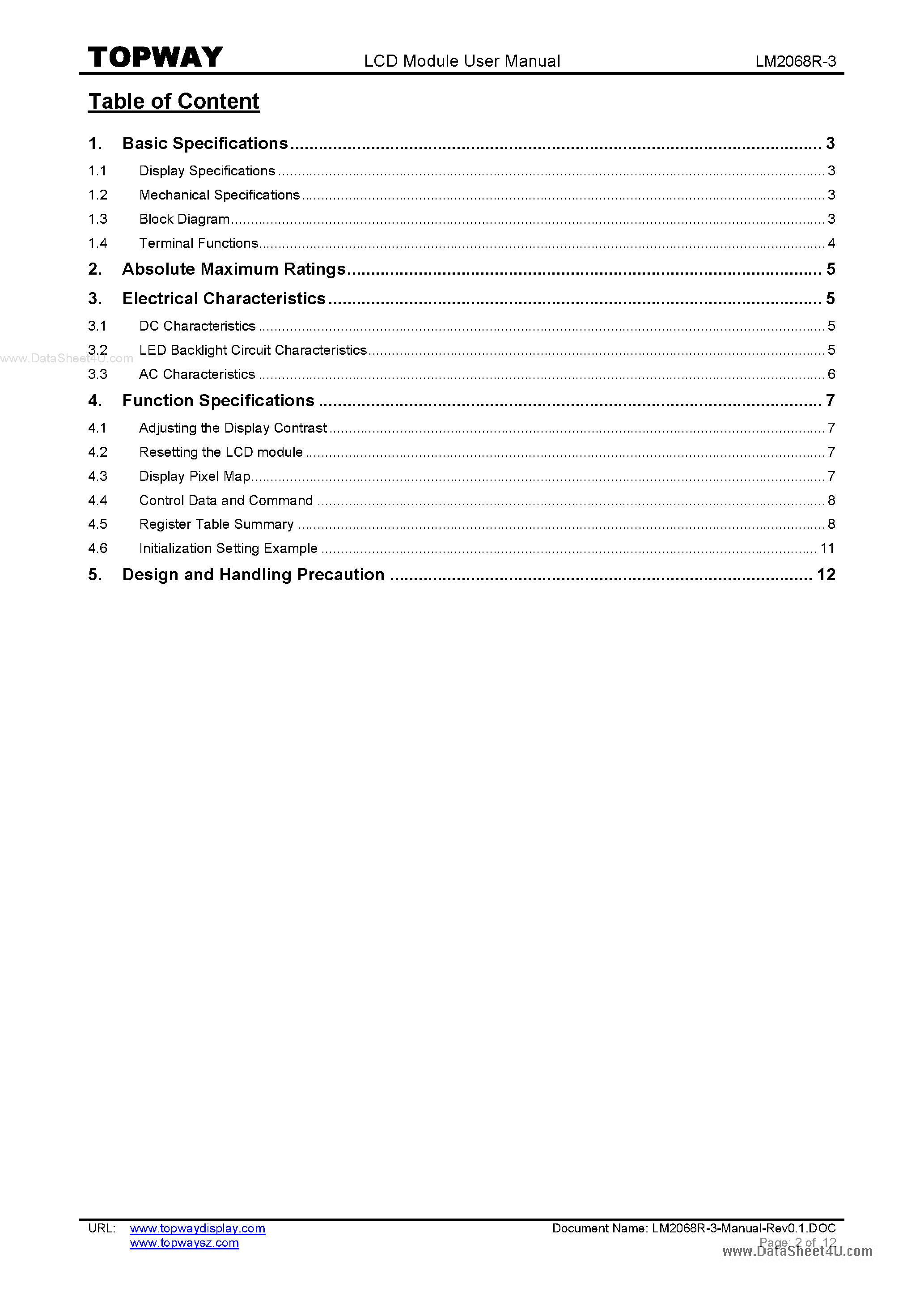 Datasheet LM2068R-3 - LCD Module page 2