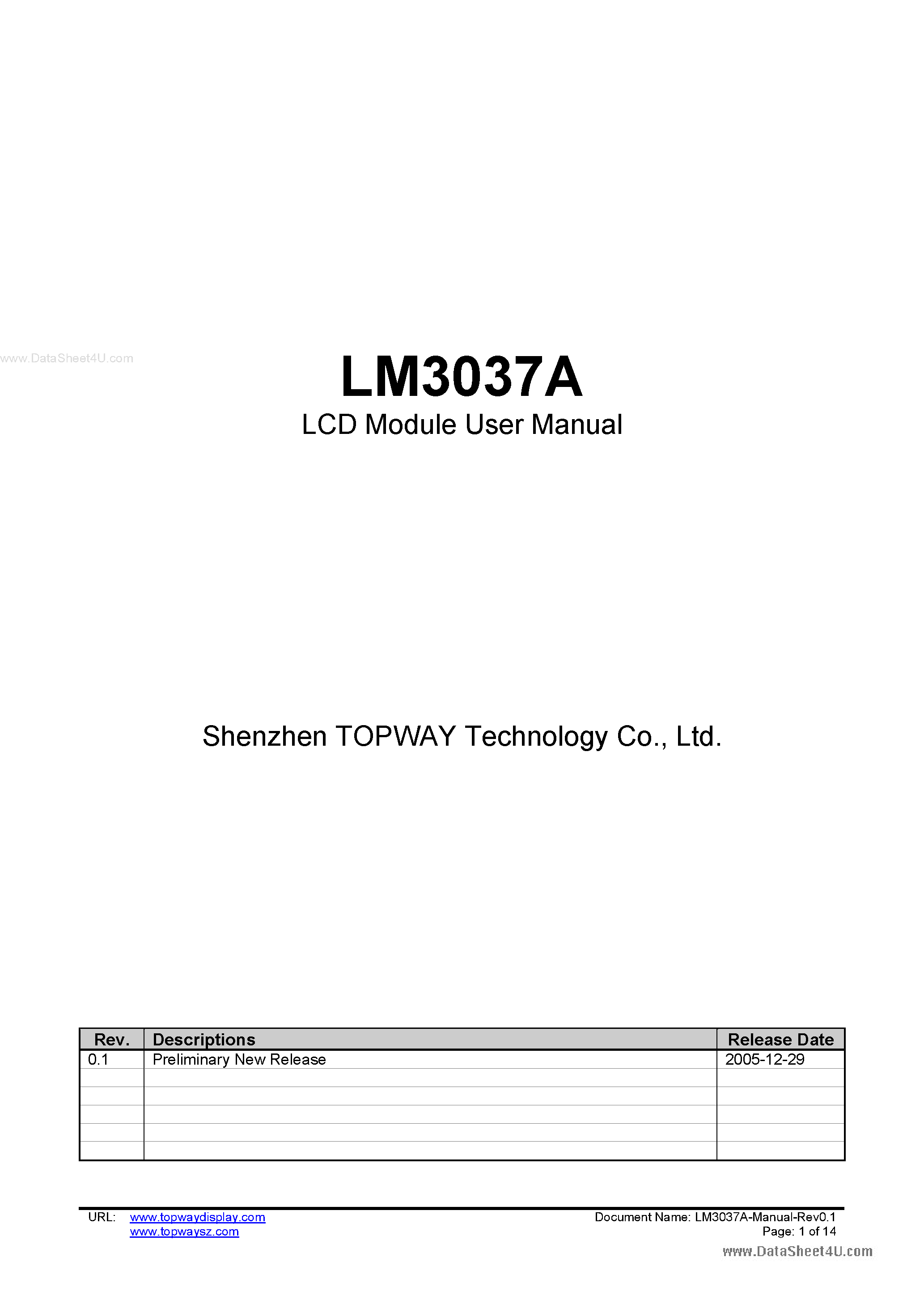 Datasheet LM3037A - LCD Module page 1