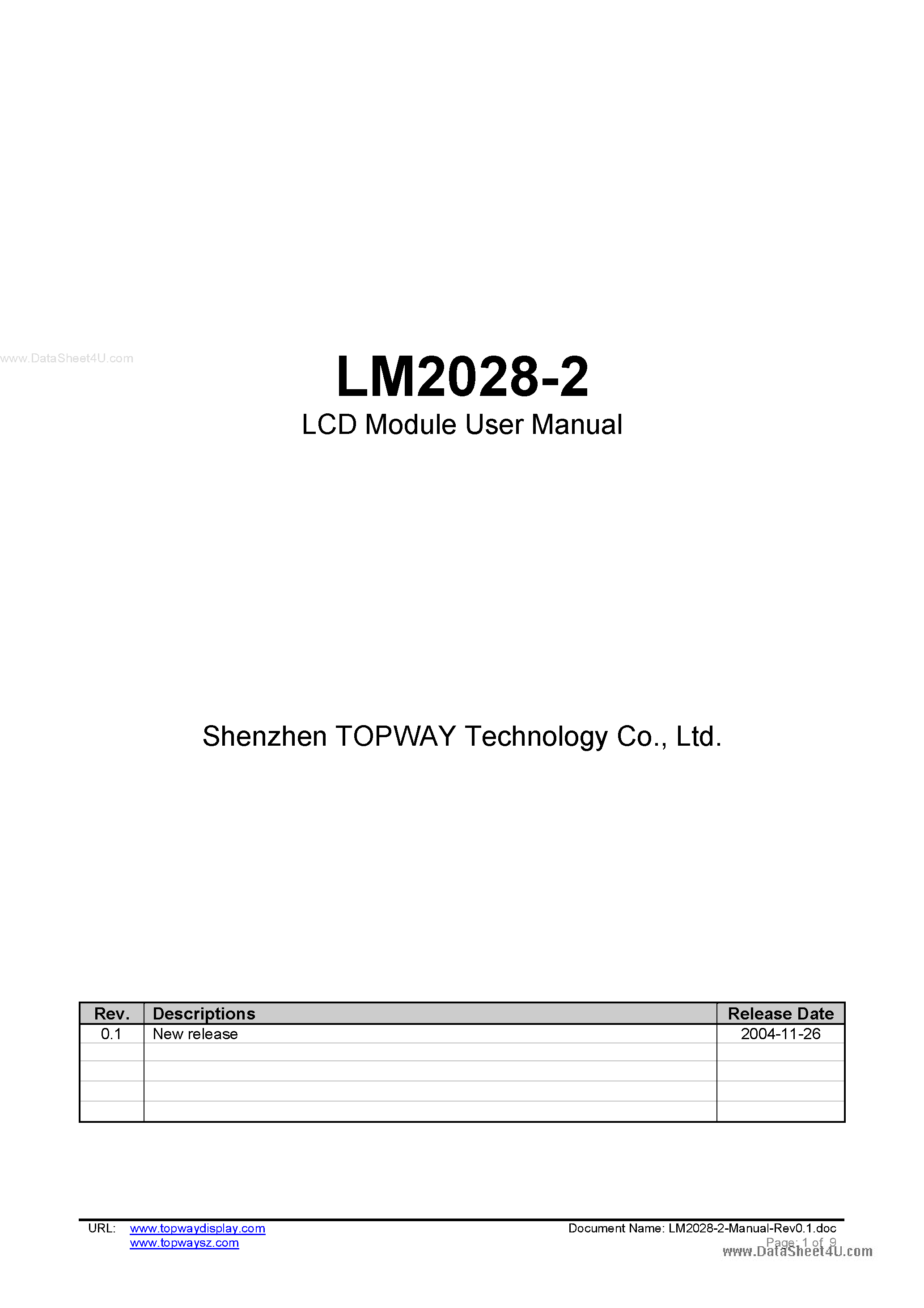 Datasheet LM2028-2 - LCD Module page 1